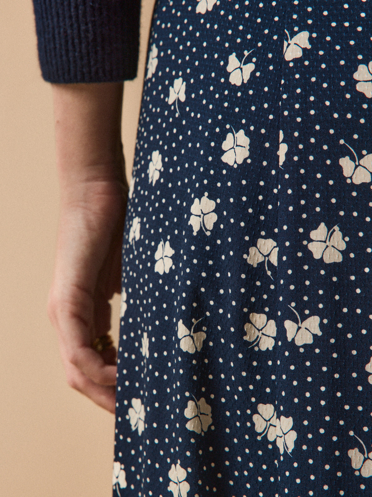 Jupe mi-longue femme viscose dobby imprimé Trèfles