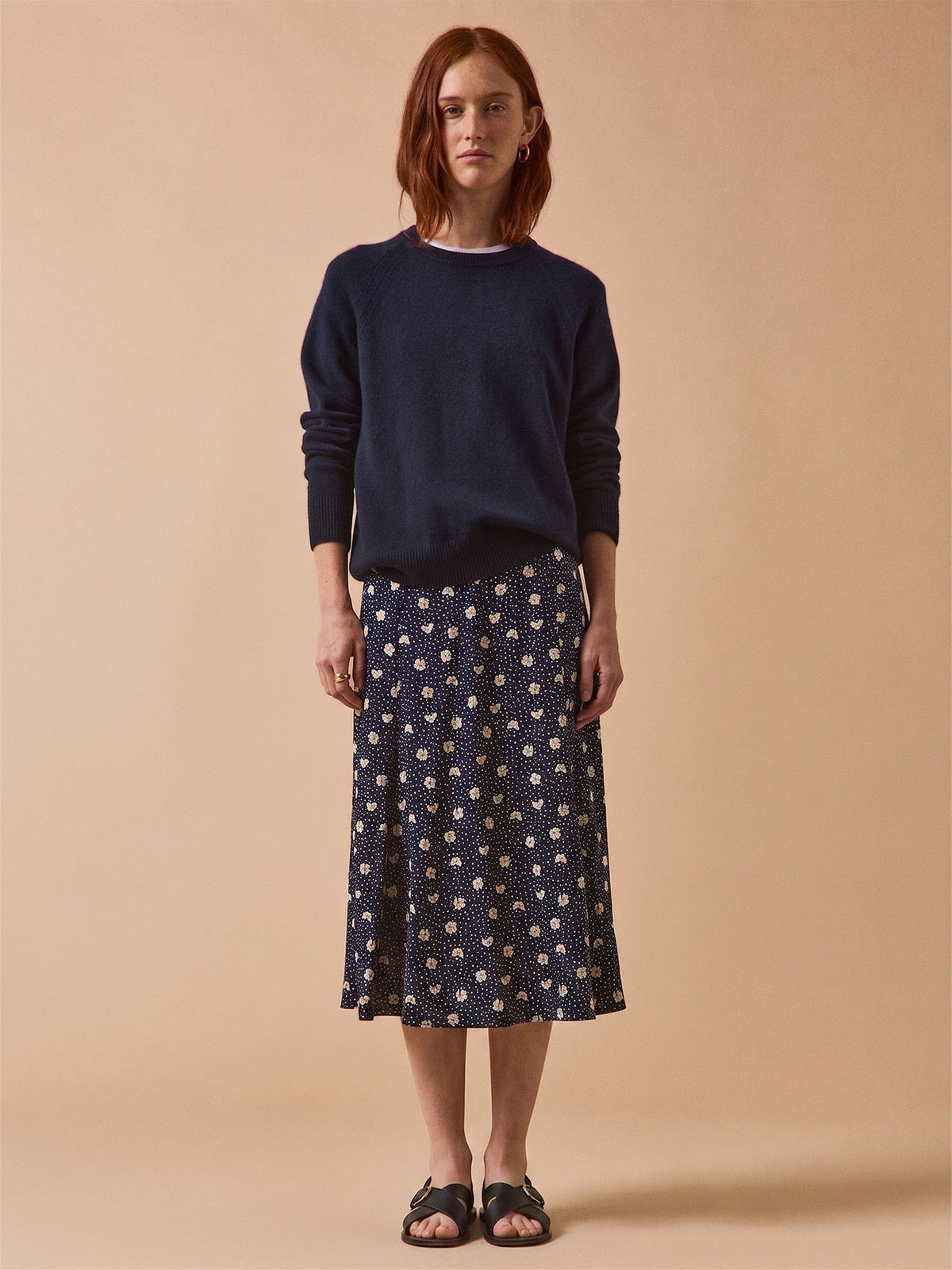 Jupe mi-longue femme viscose dobby imprimé Trèfles