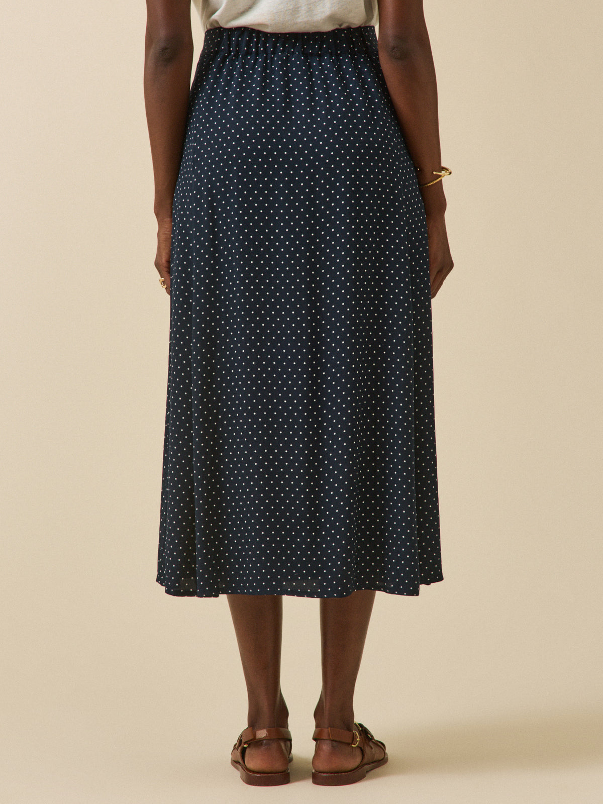 Women's dot-print mid-length viscose skirt