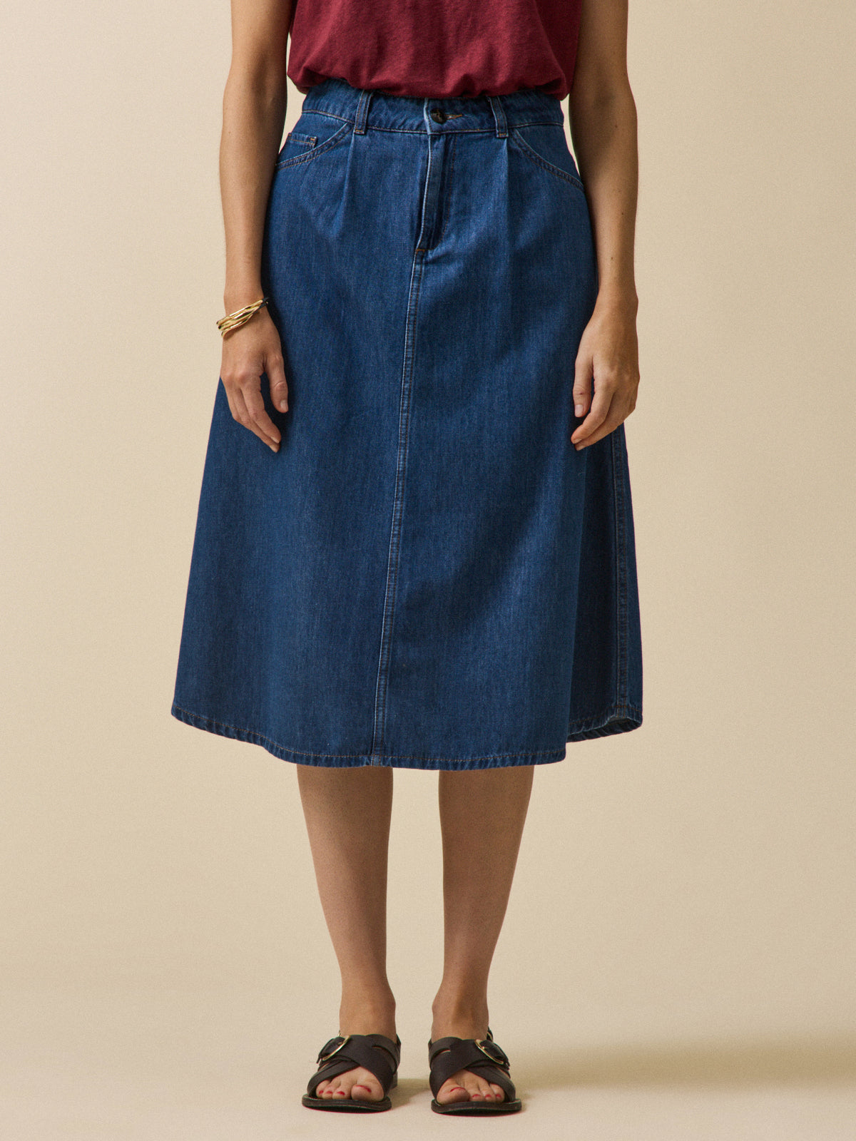 Jupe mi-longue jean femme coton biologique