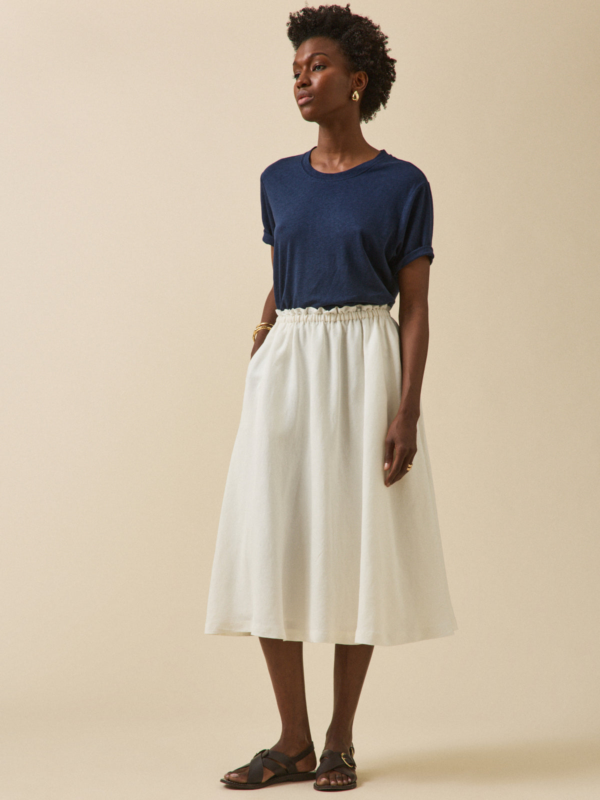 Women's mid-length linen and viscose skirt