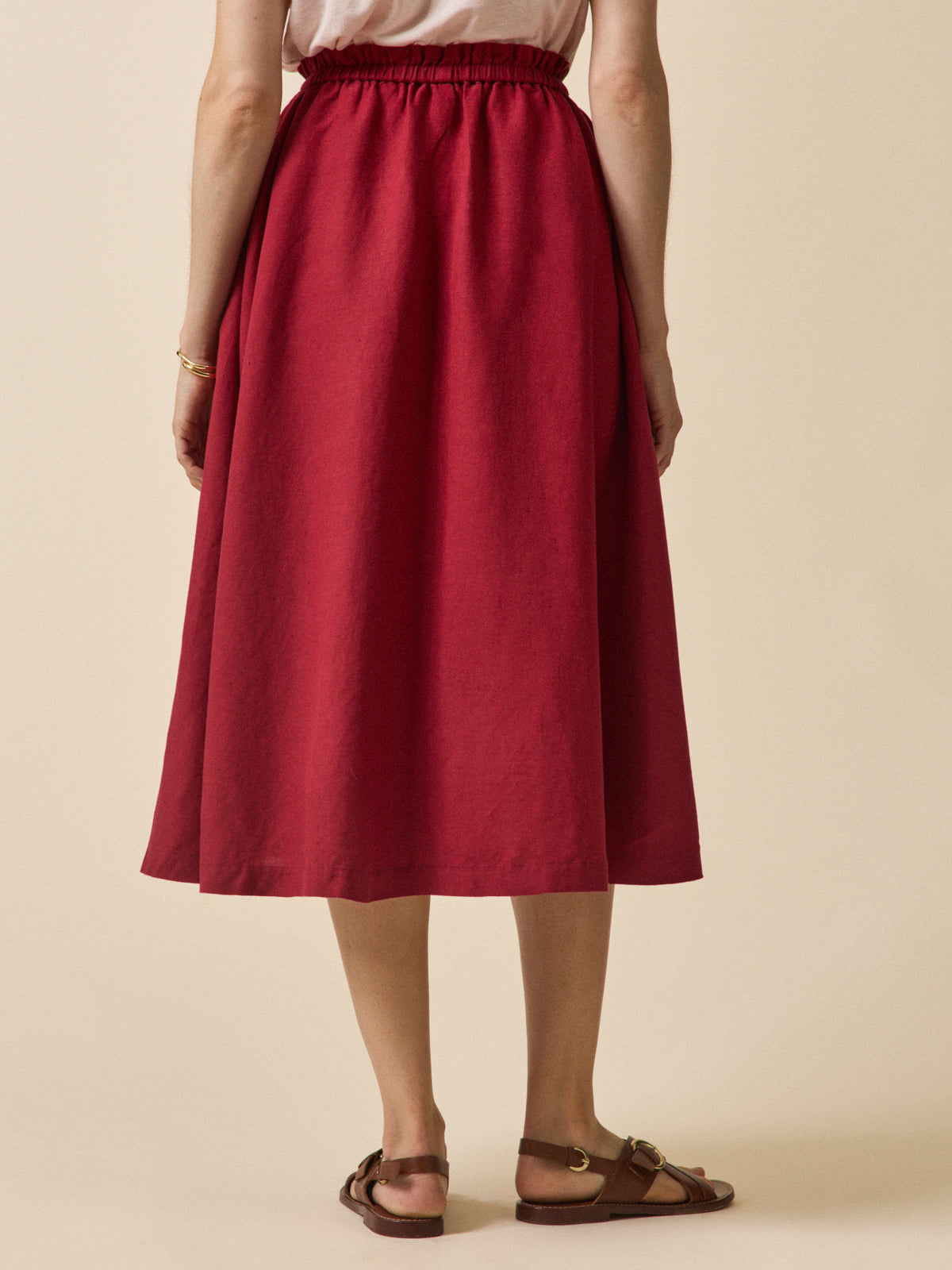 Women's mid-length linen and viscose skirt