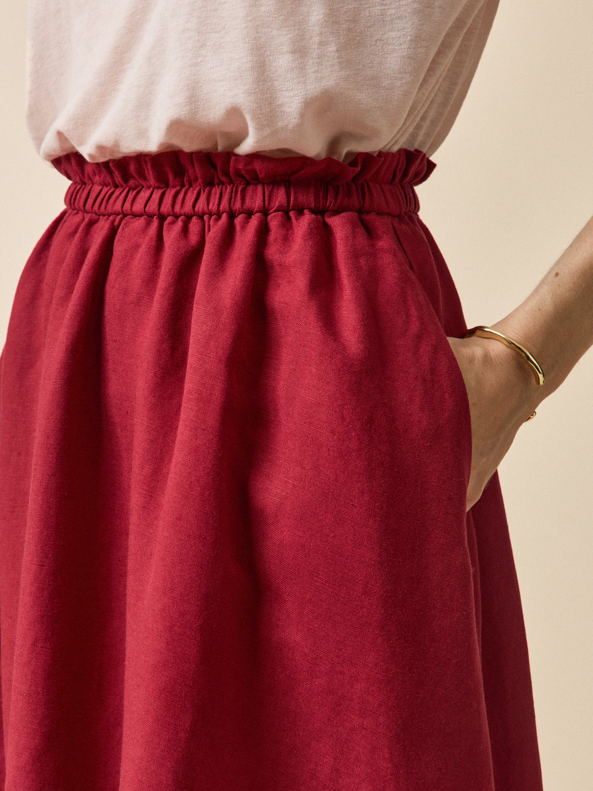 Women's mid-length linen and viscose skirt