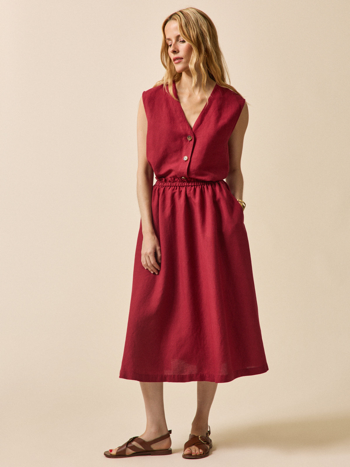 Women's mid-length linen and viscose skirt