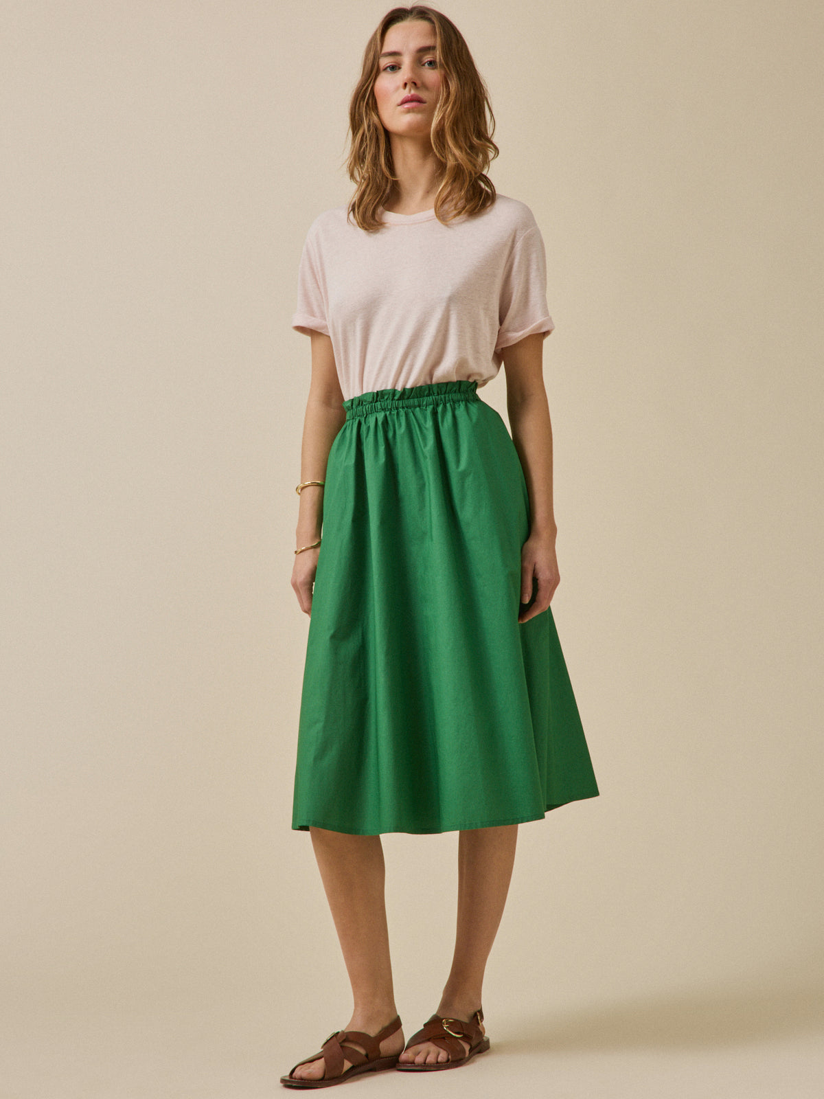 Women's mid-length paper poplin skirt