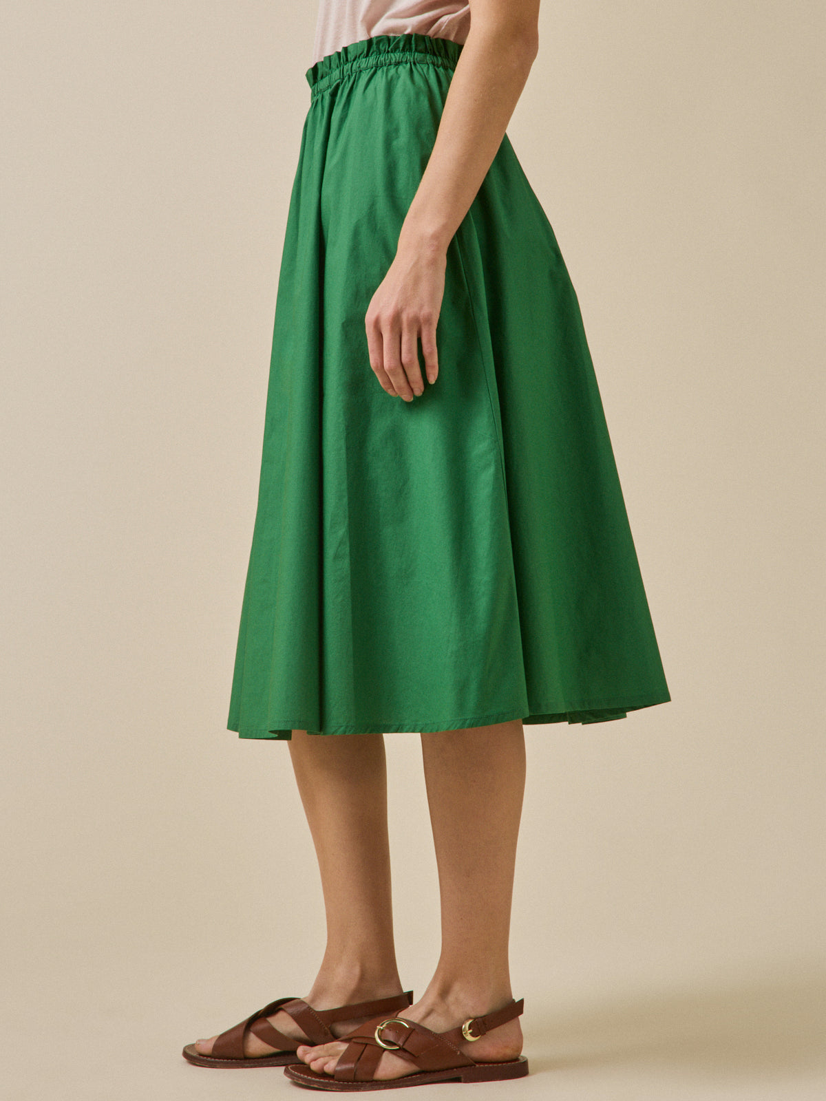 Women's mid-length paper poplin skirt