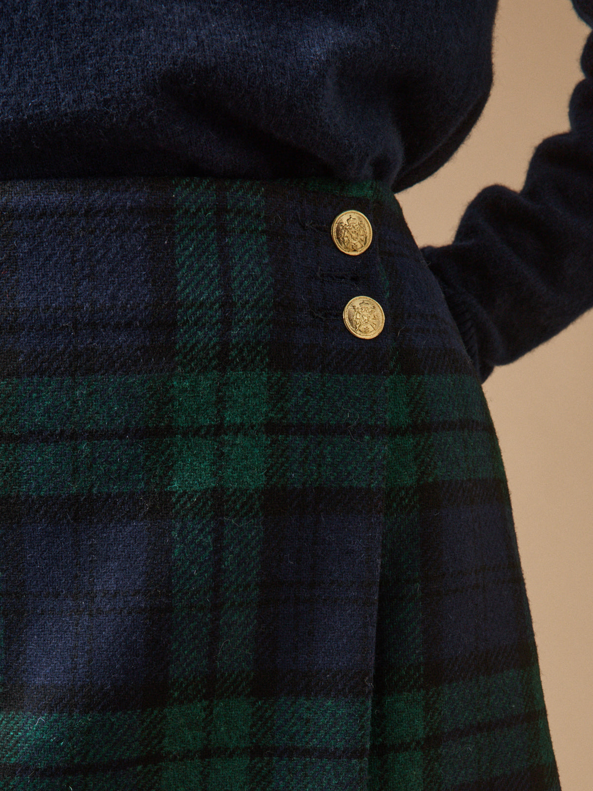 Women's short tartan plaid wool skirt
