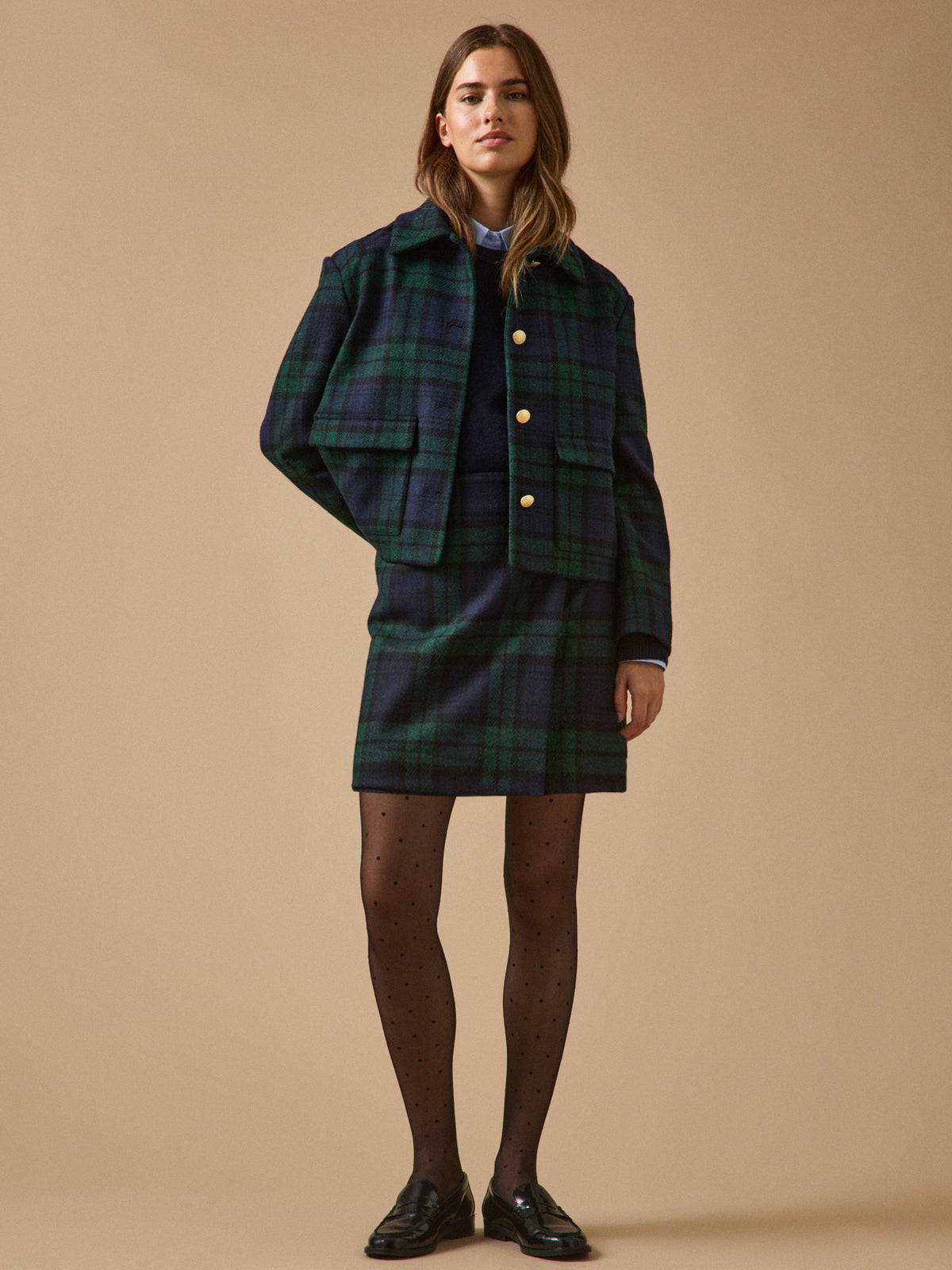 Women's short tartan plaid wool skirt