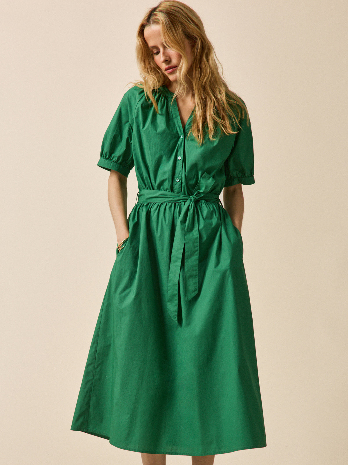 Robe longue popeline unie femme