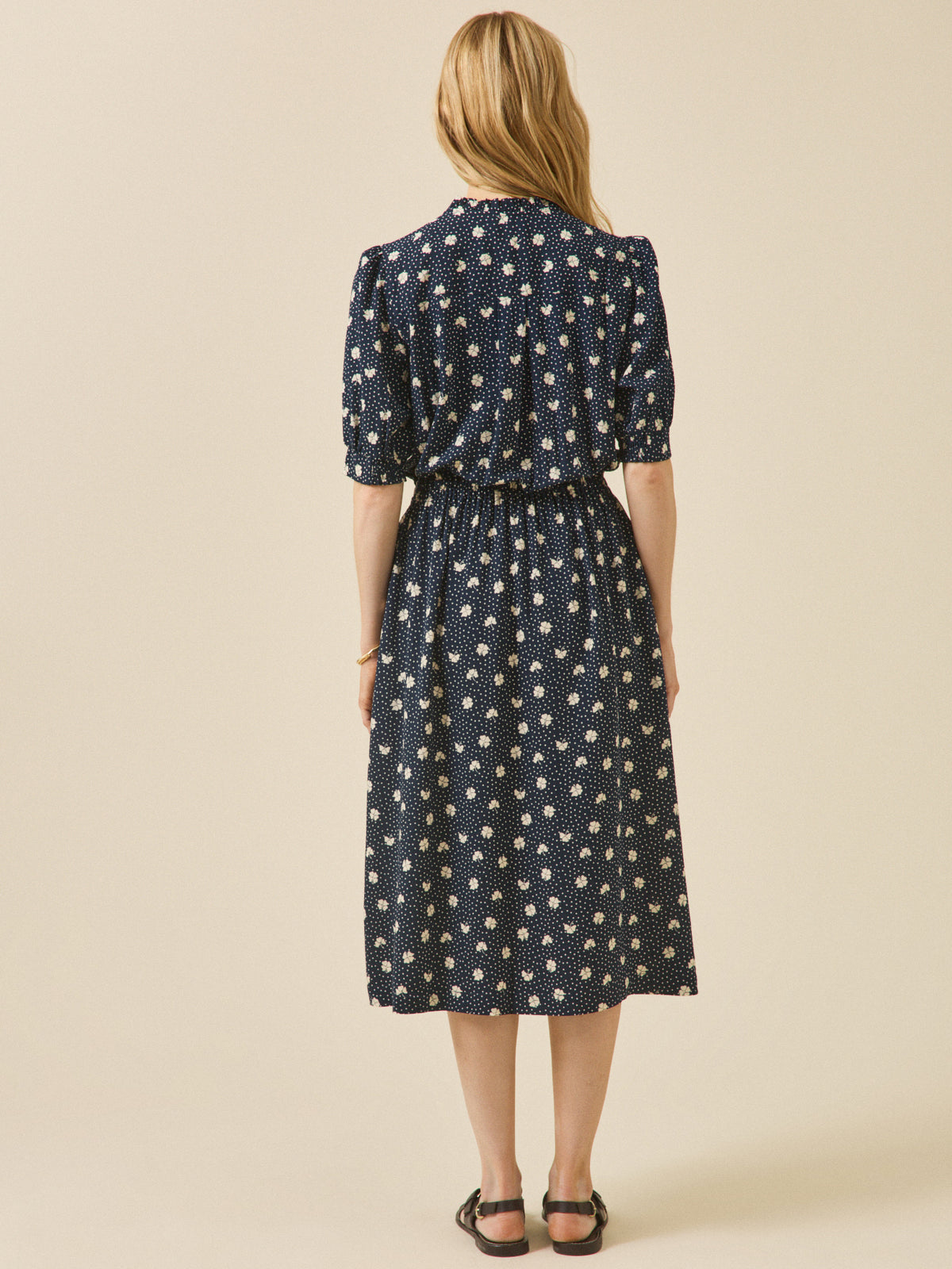 Robe mi-longue femme viscose dobby imprimé Trèfles