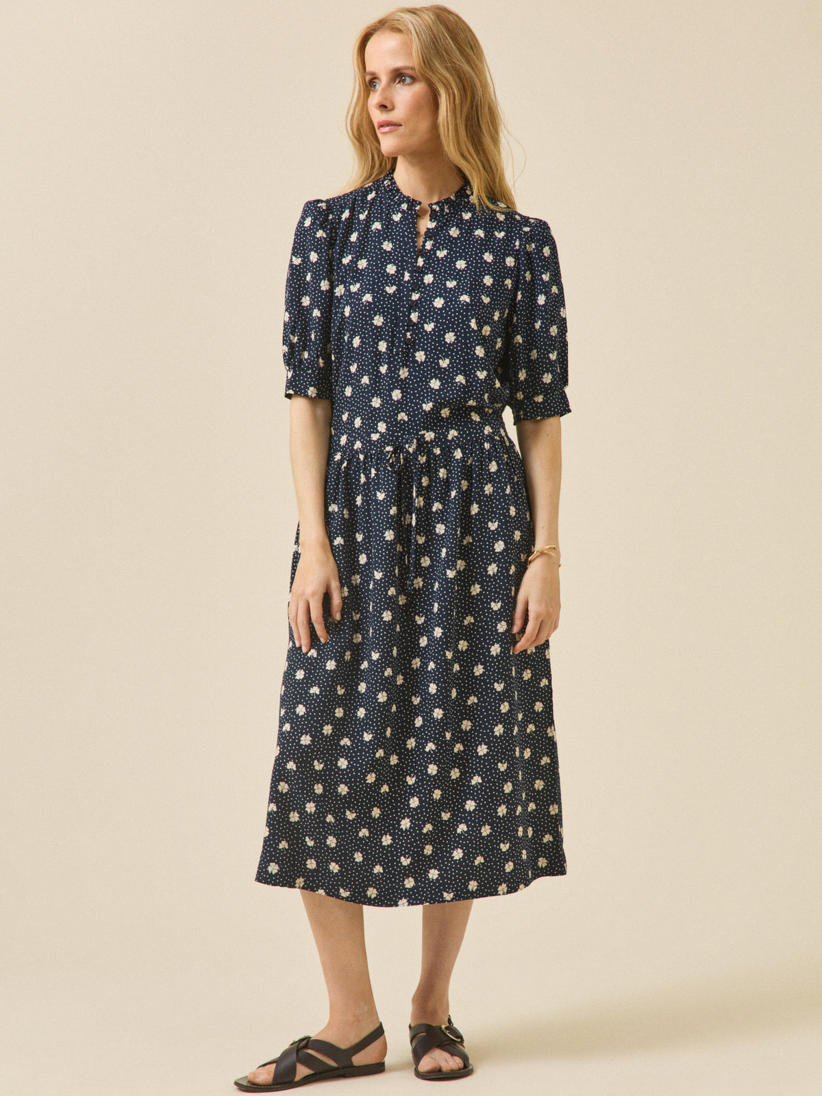Robe mi-longue femme viscose dobby imprimé Trèfles