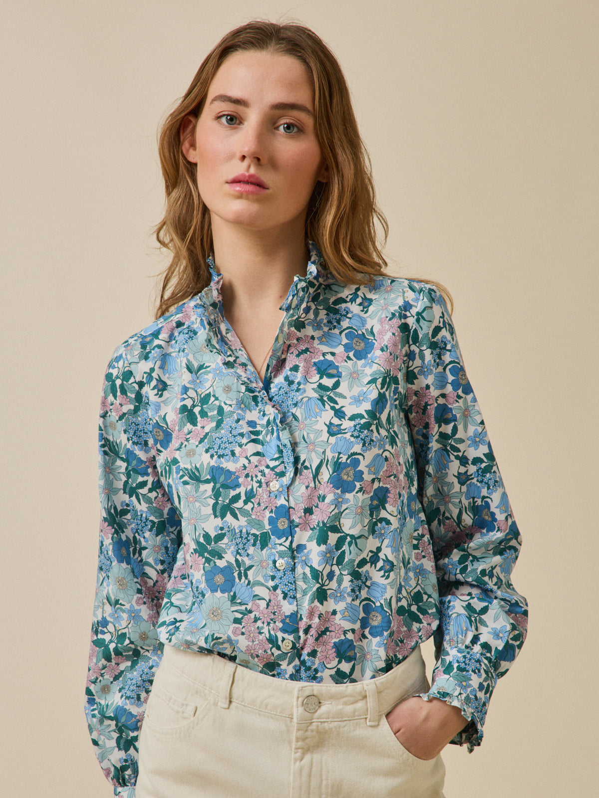 Chemise col volanté femme tissu Liberty - Limited Collection