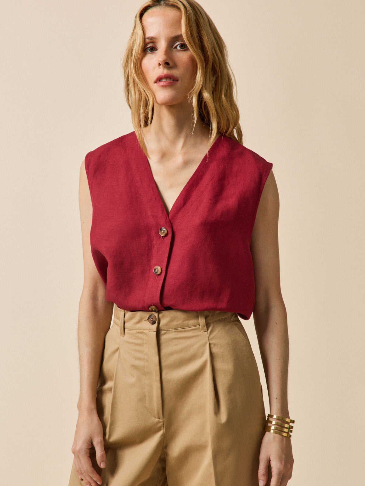 Top boutonné lin et viscose femme
