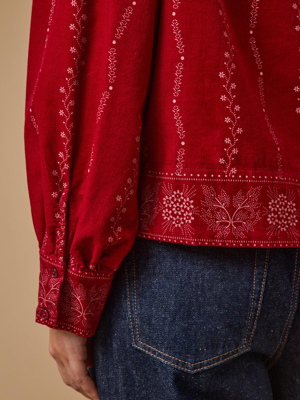 Blouse femme velours babycord imprimé Folk