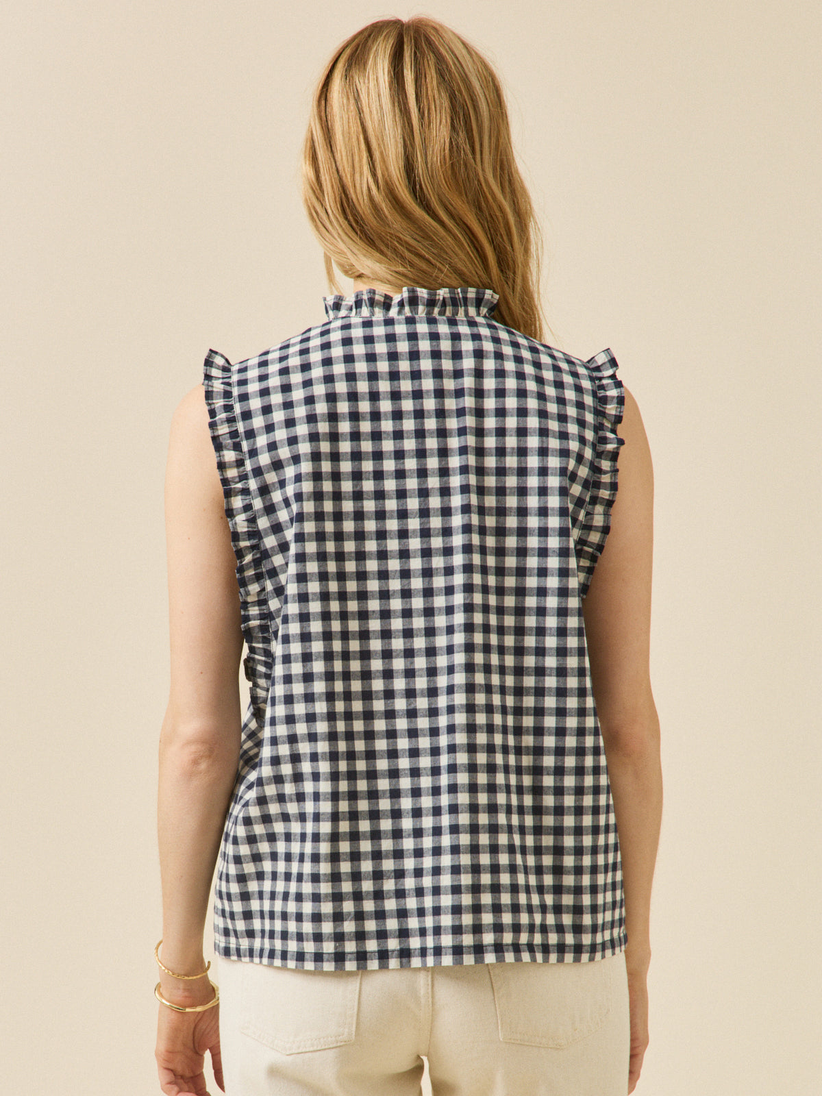 Top volanté sans manches vichy femme