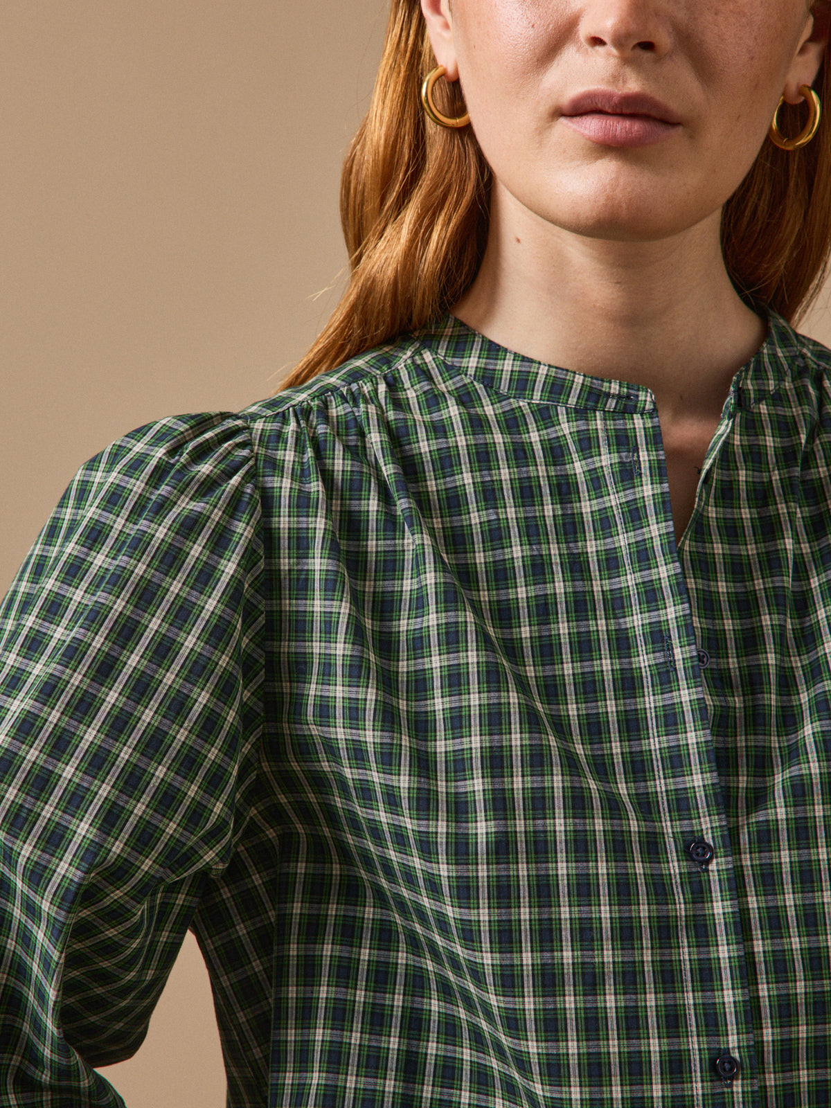 Women's embroidered checked blouse