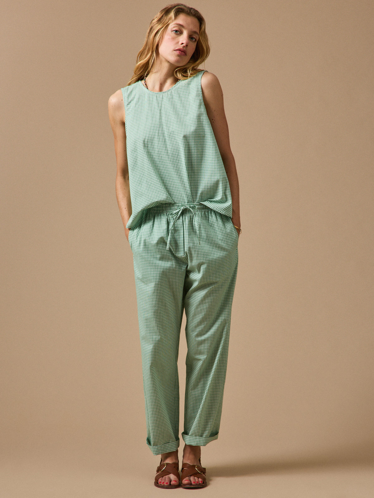 Top sans manches femme mini carreaux