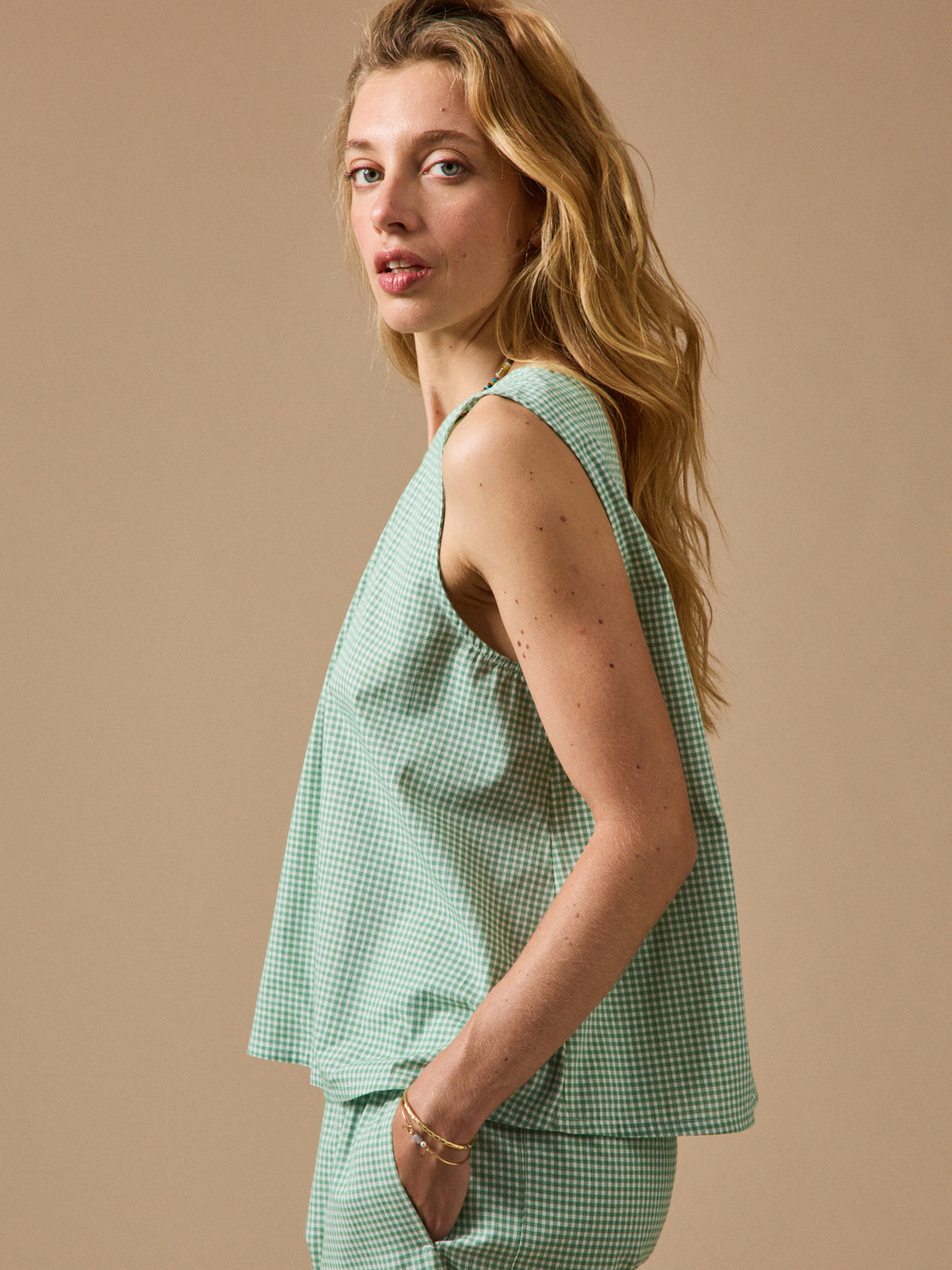 Top sans manches femme mini carreaux