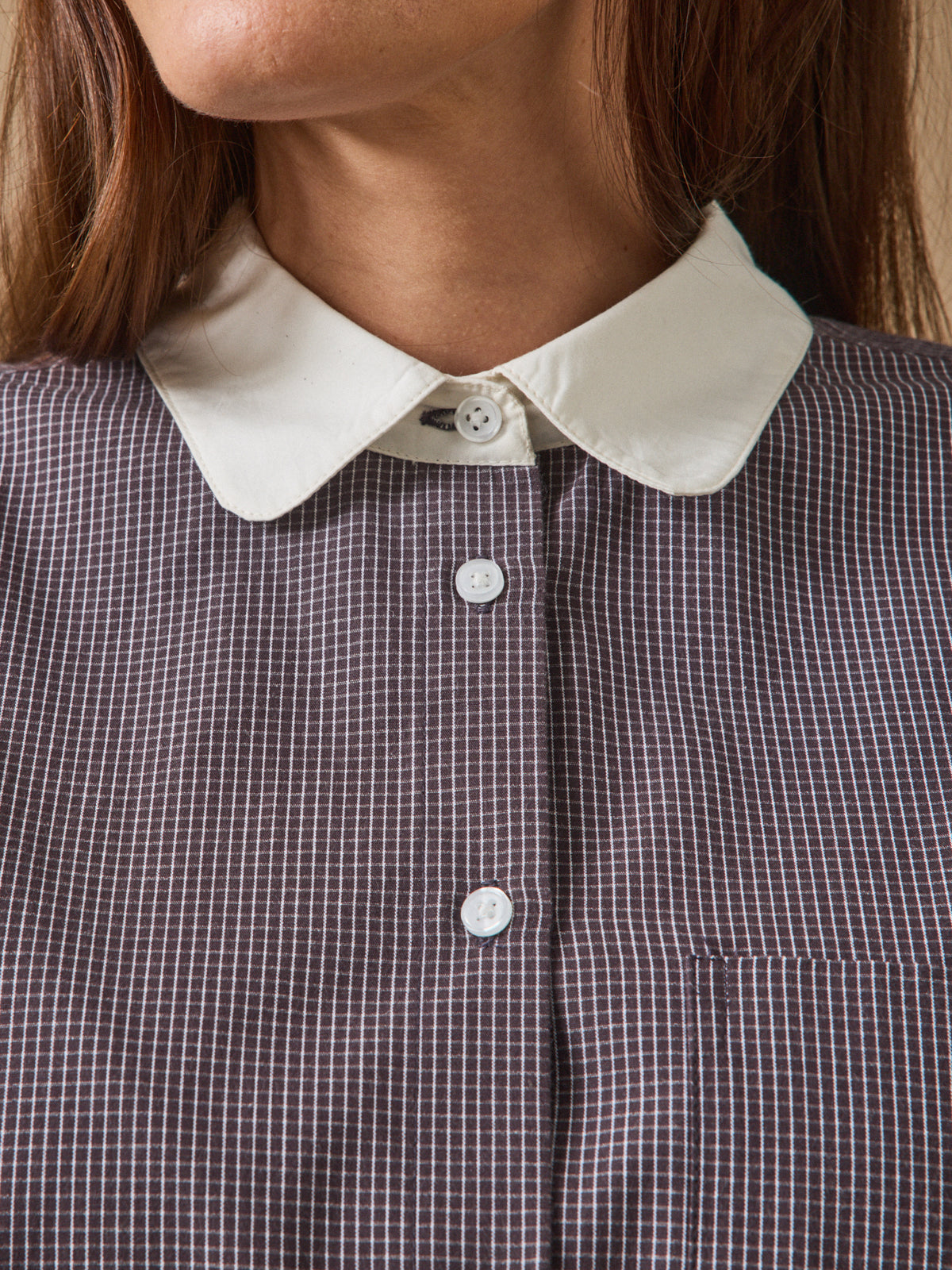 Women's checked shirt with tie neckline