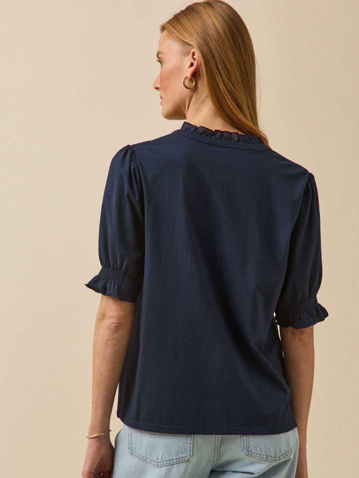 Women's ruffled organic cotton T-shirt