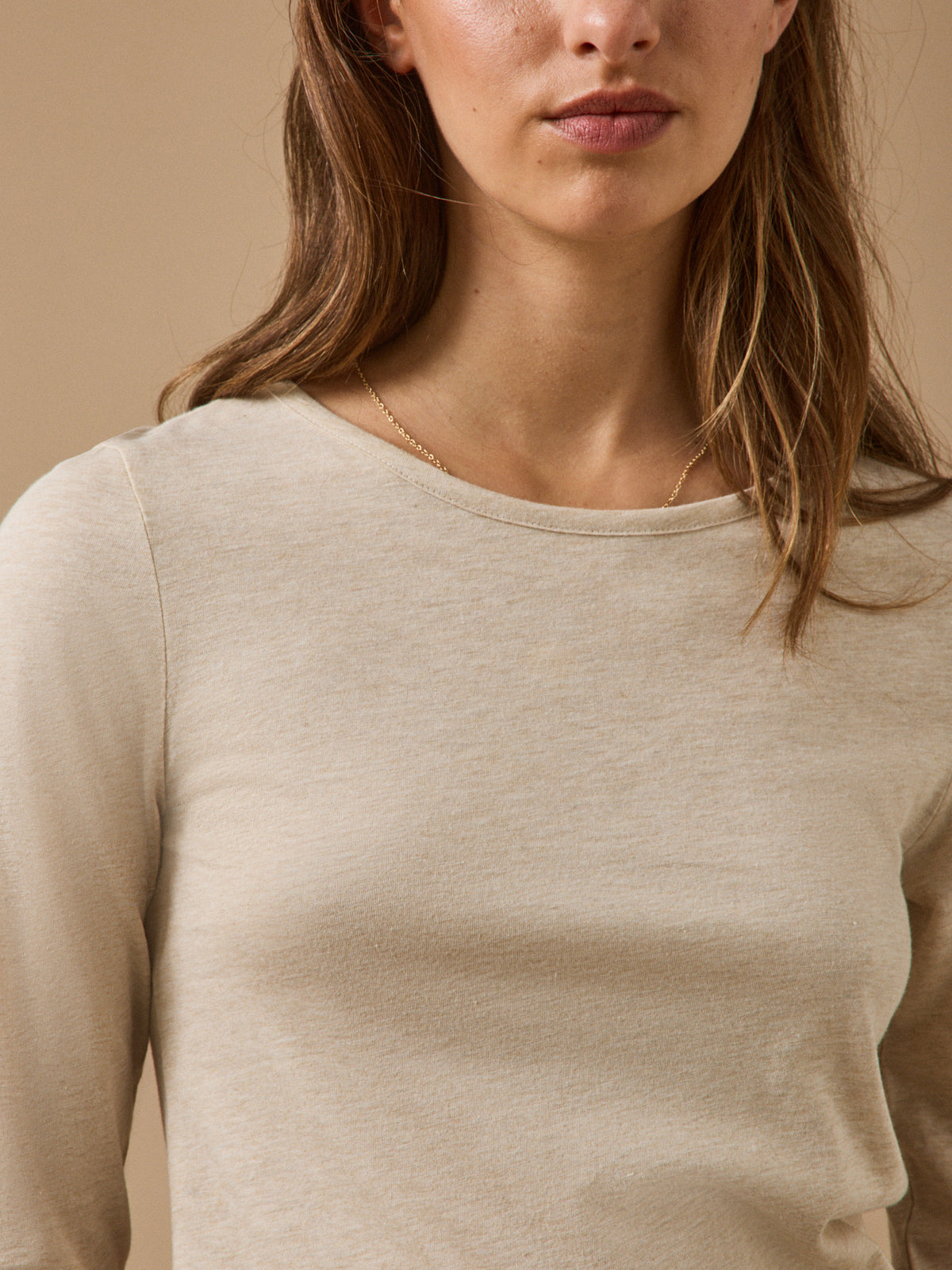 Women's wool jersey T-shirt with round neckline