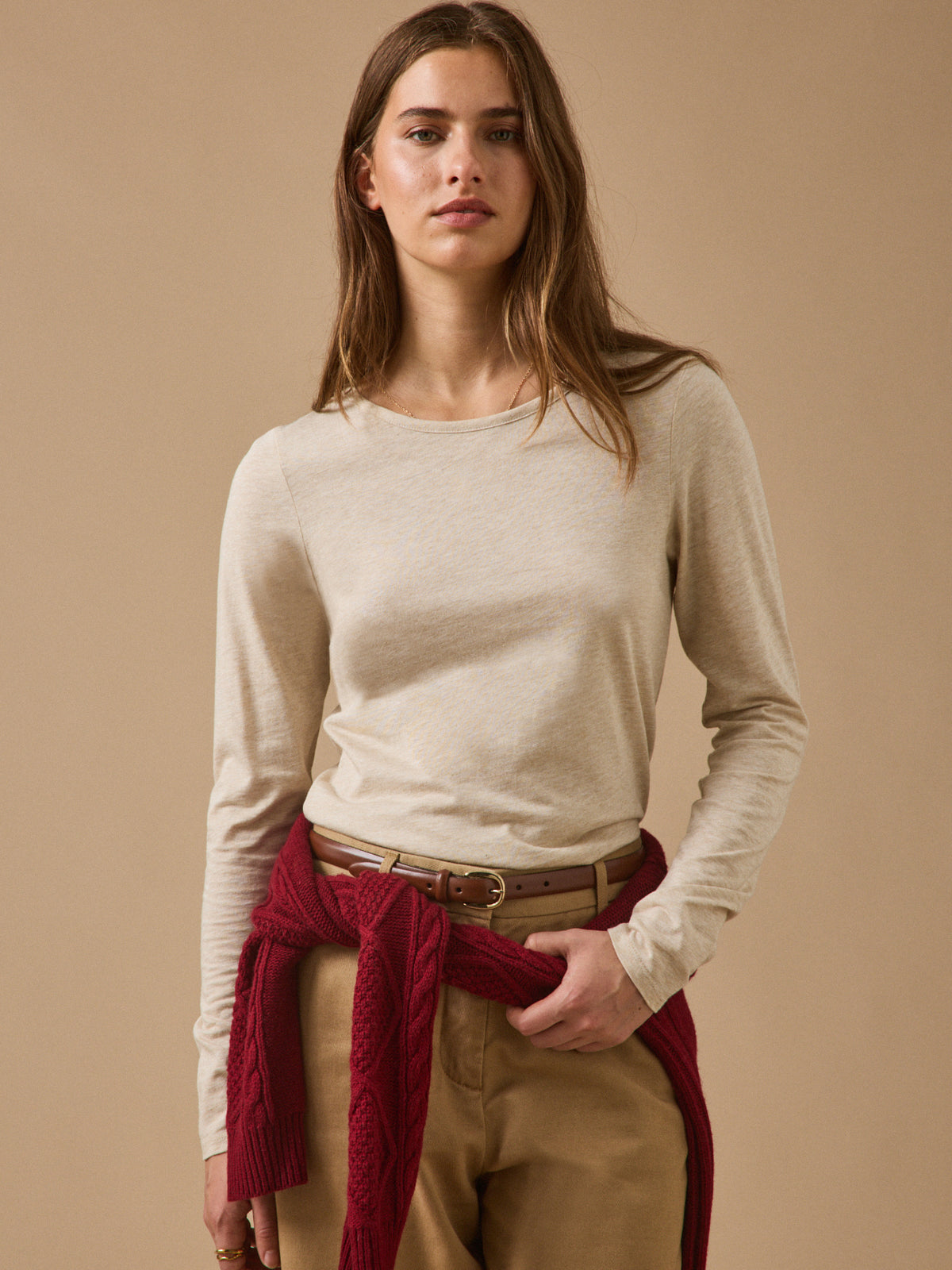 Women's wool jersey T-shirt with round neckline