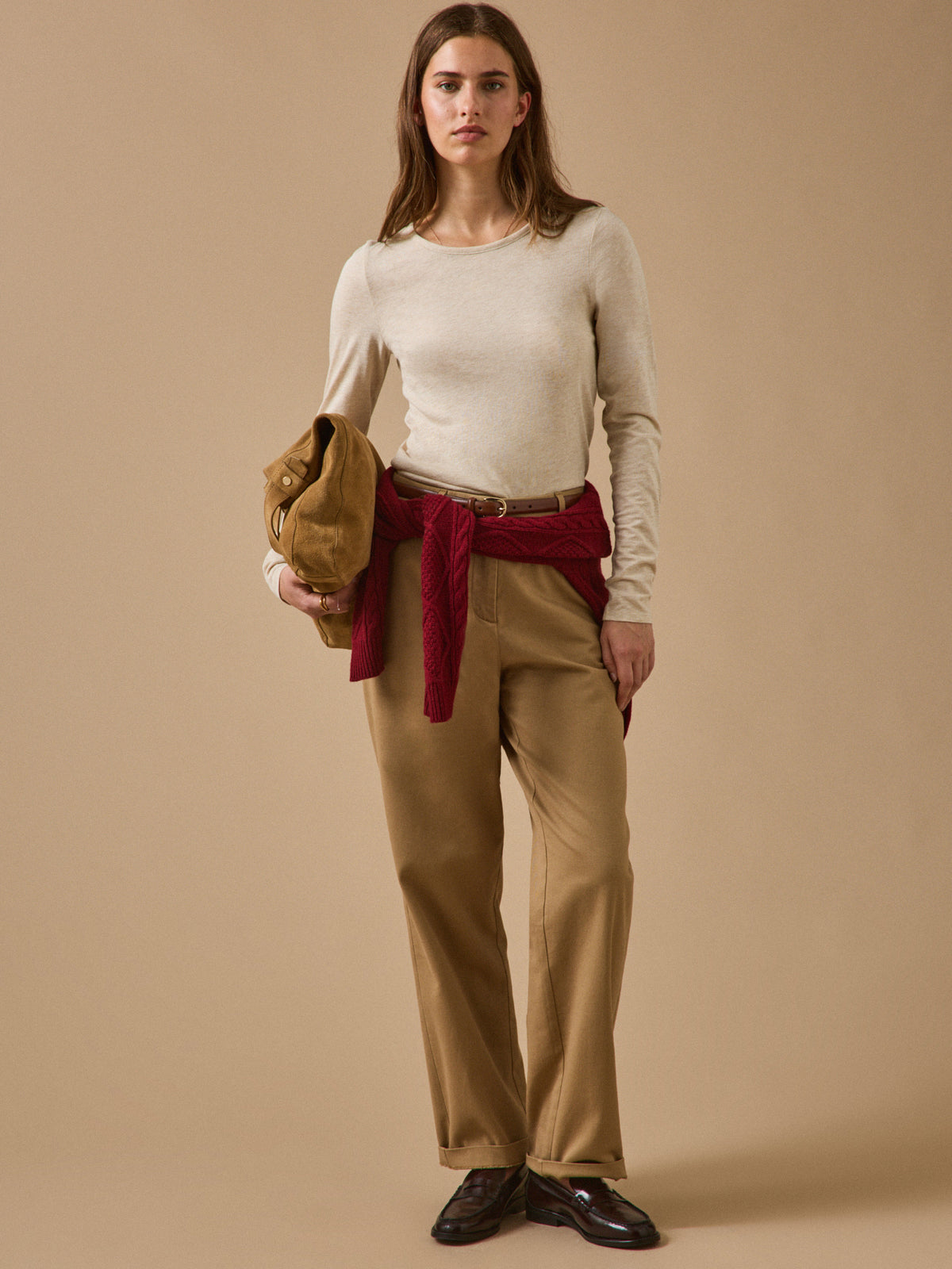 Women's wool jersey T-shirt with round neckline