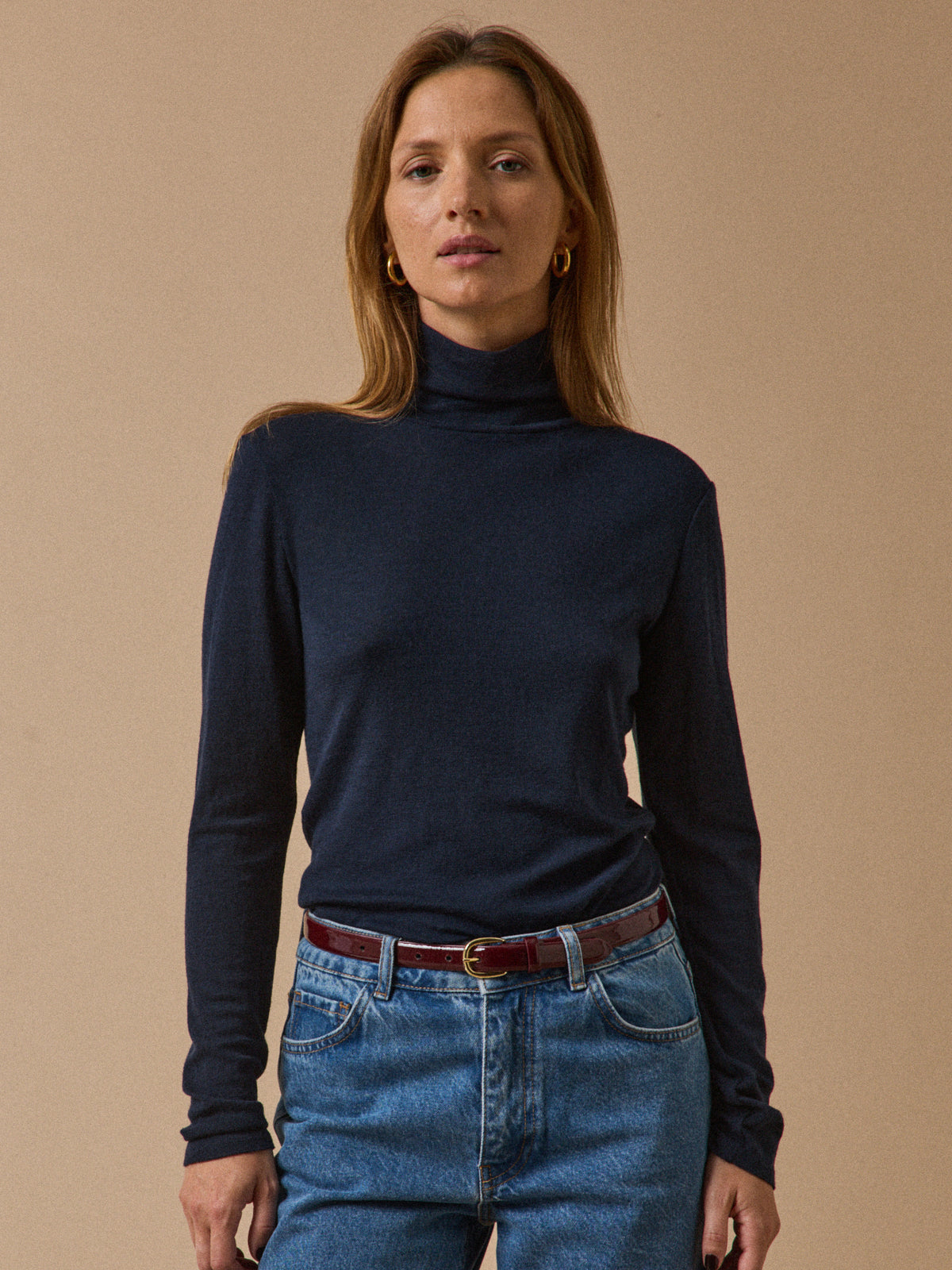 T-shirt col roulé femme jersey de laine