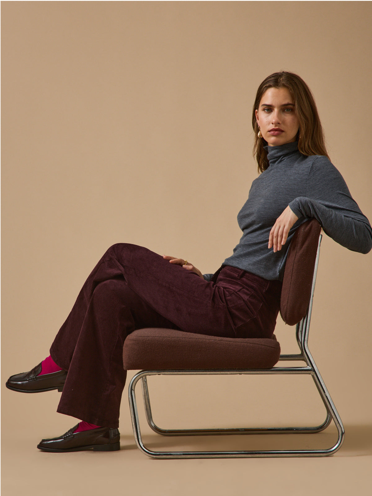 Women's wool jersey rollneck top