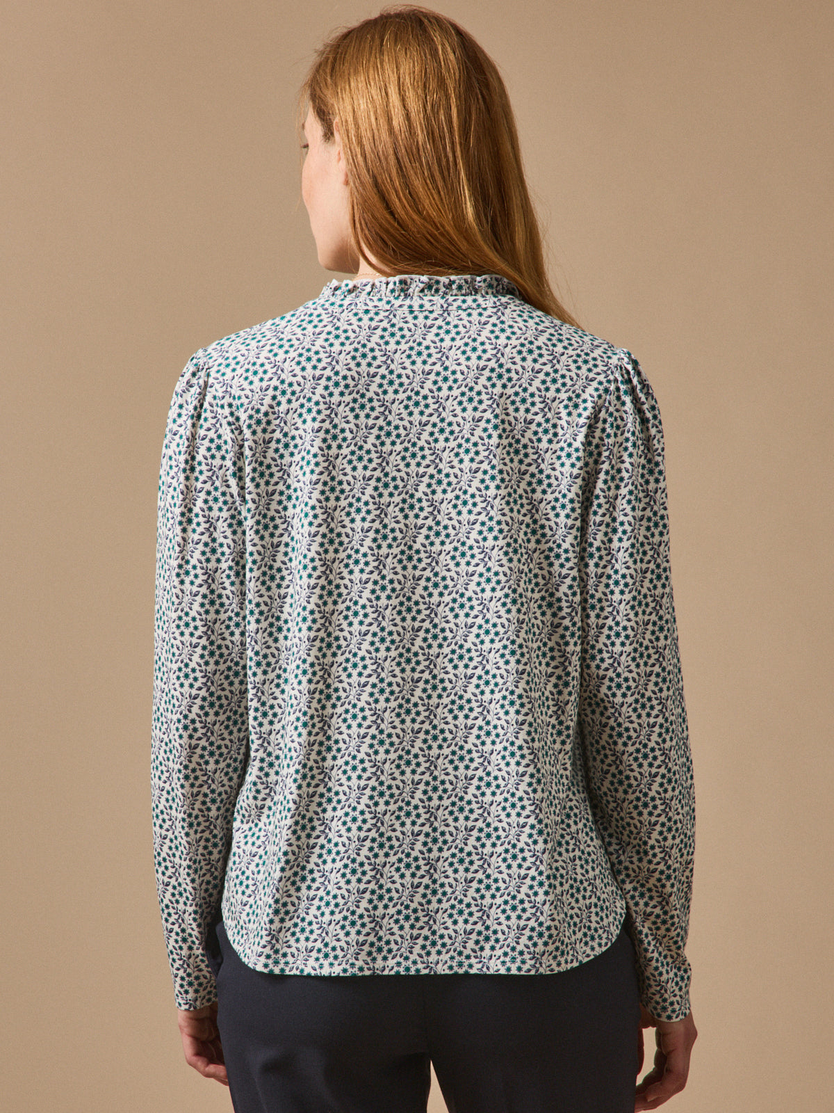 Women's Ophelia print T-shirt with frilly neckline