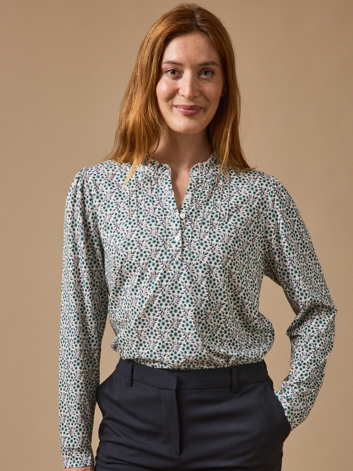 T-shirt col froufrou femme imprimé Ophélia