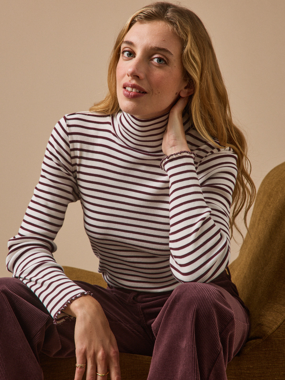 Women's striped rollneck T-shirt