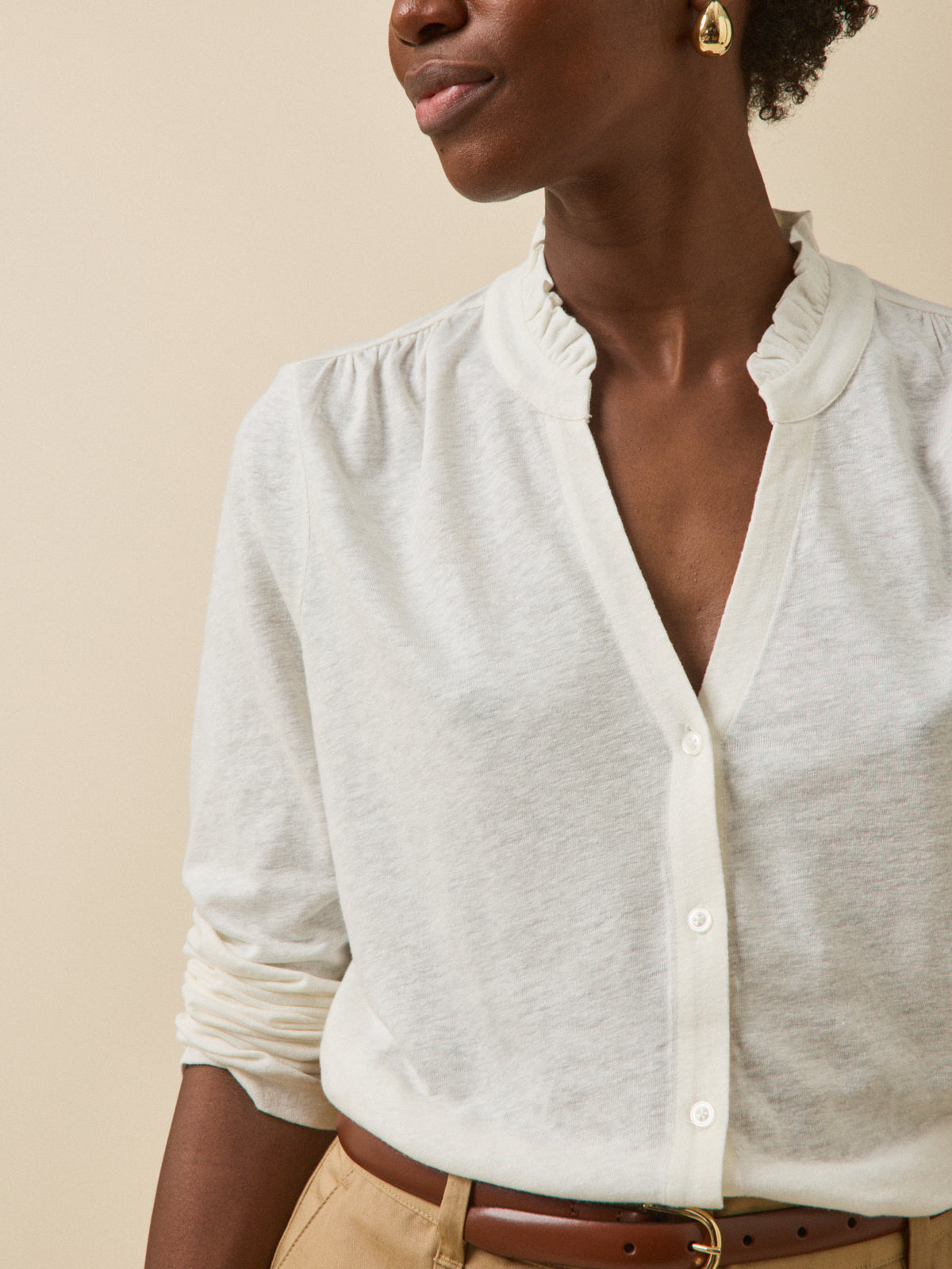 T-shirt boutonné lin et viscose femme