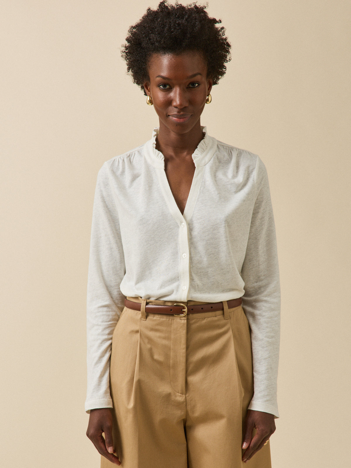 T-shirt boutonné lin et viscose femme