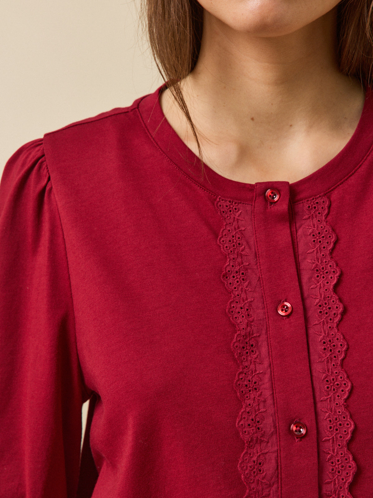 Women's embroidered organic cotton and modal T-shirt