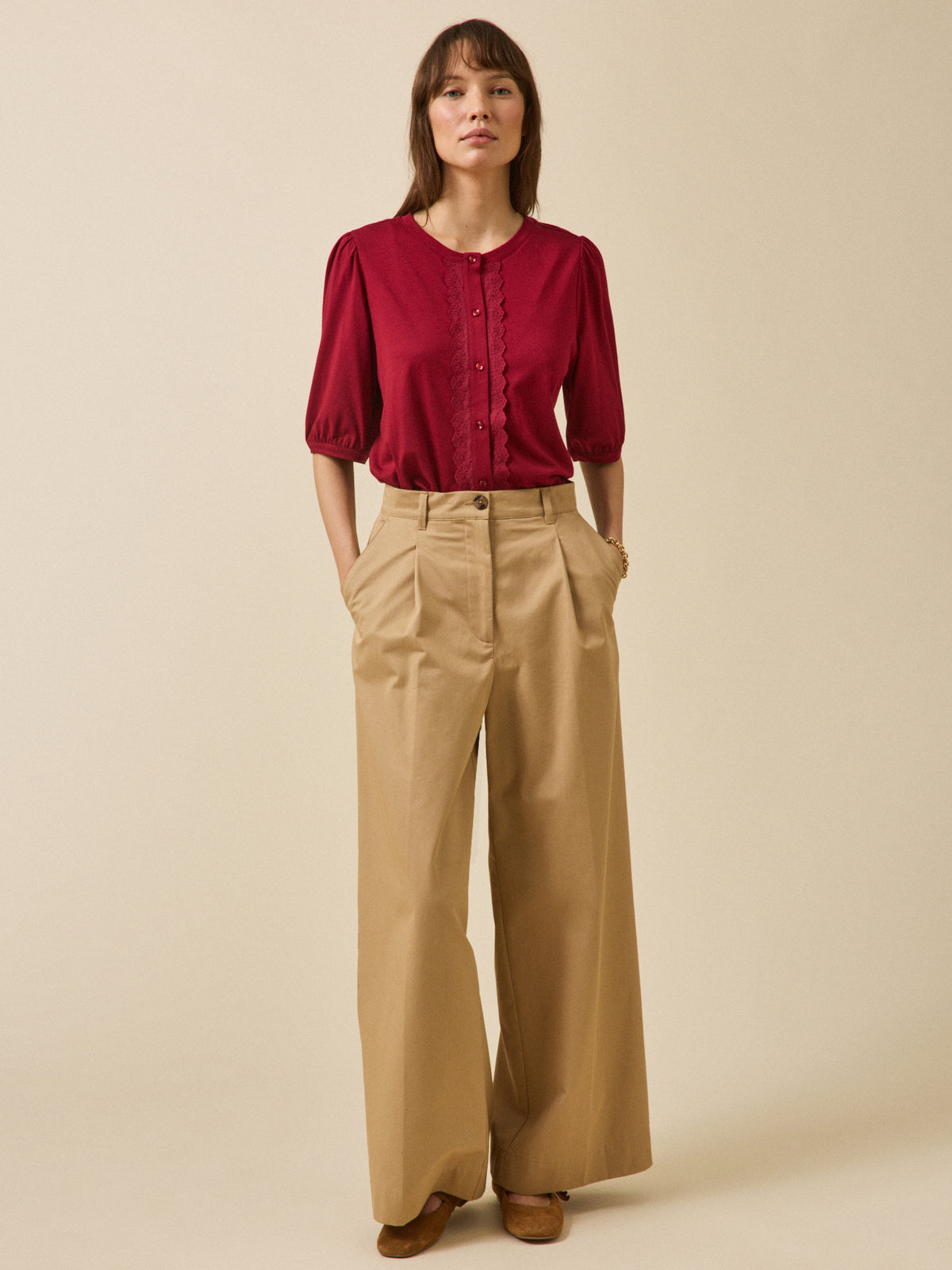 Women's embroidered organic cotton and modal T-shirt