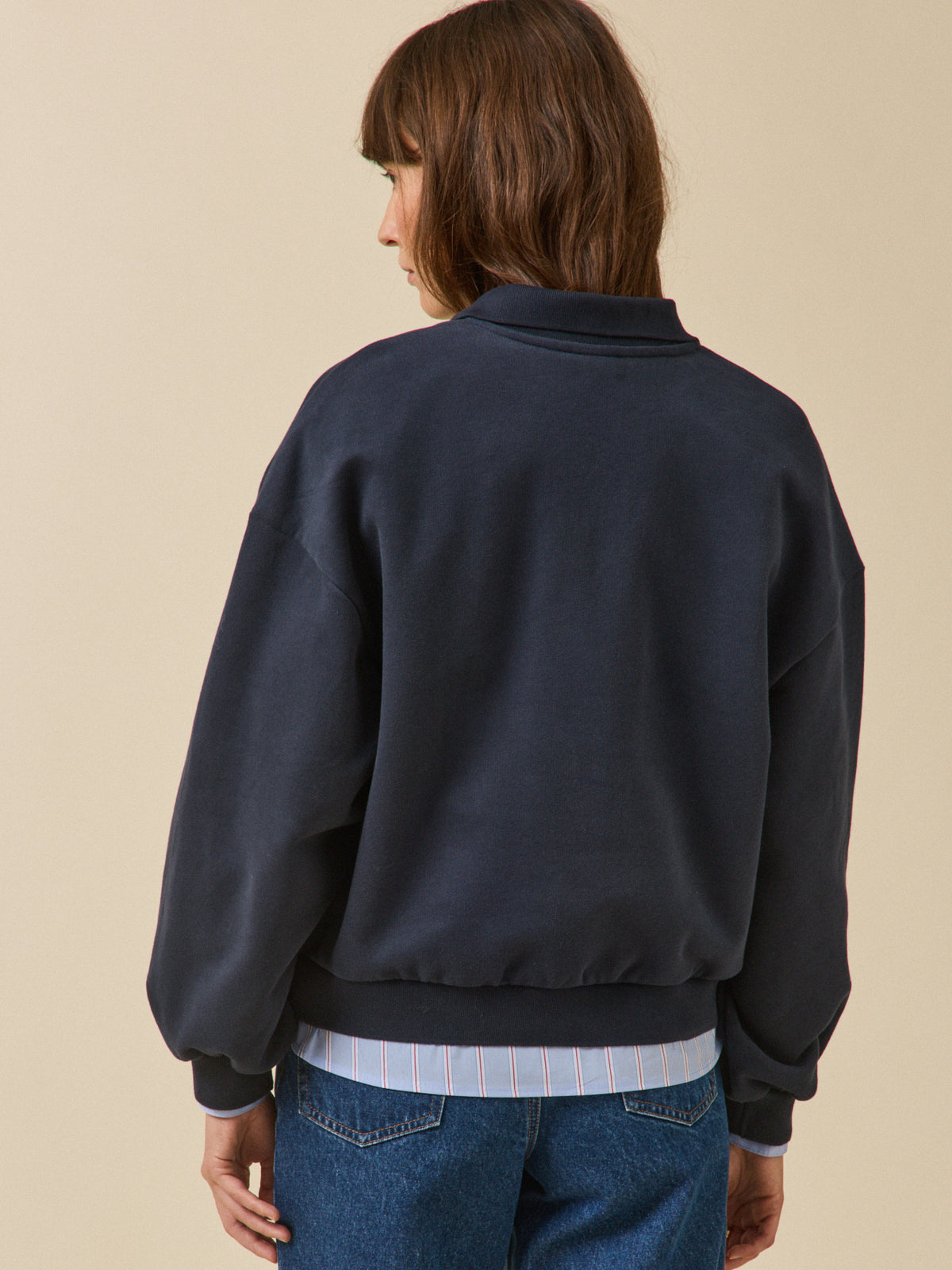 Sweat col polo molleton femme