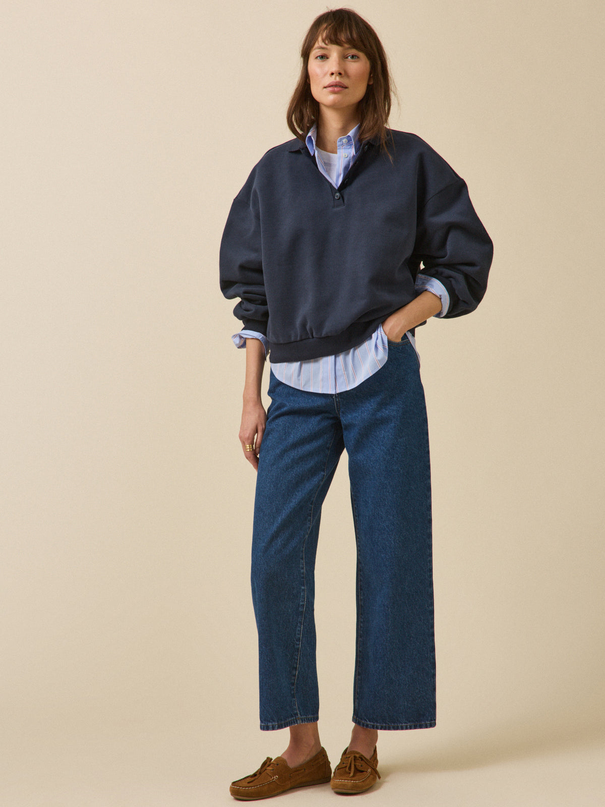 Sweat col polo molleton femme
