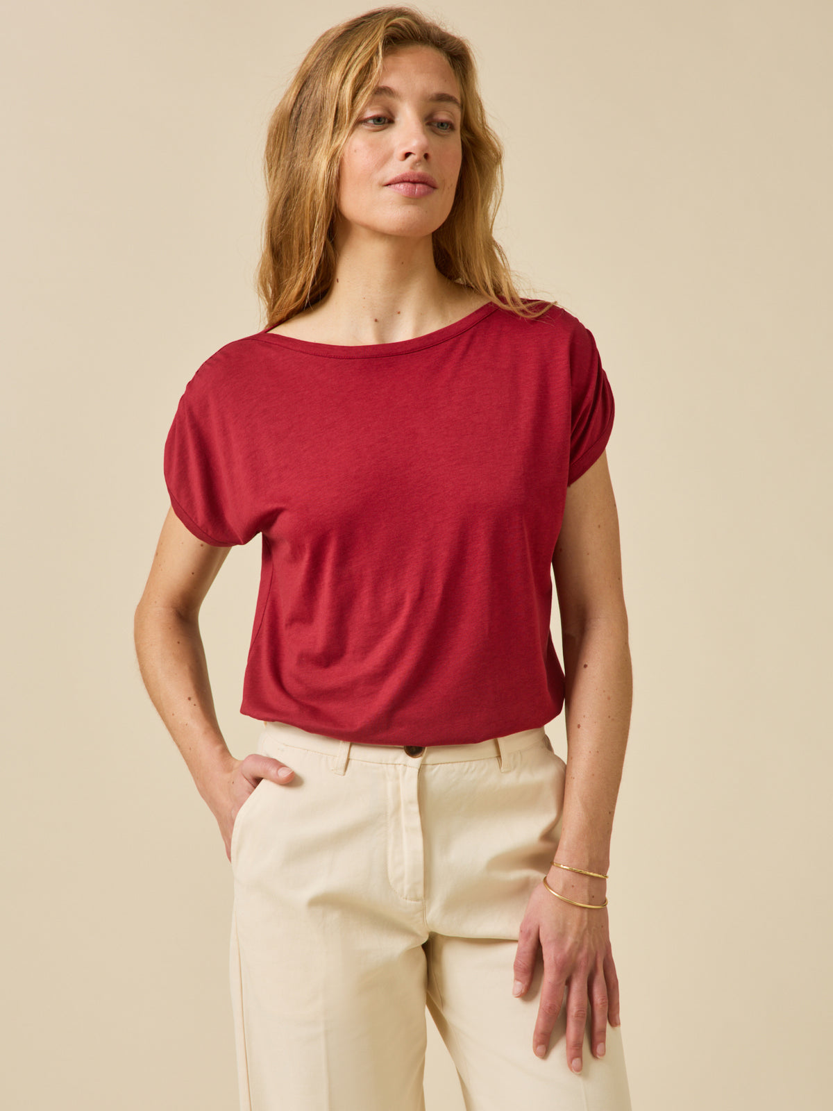 Women's boatneck T-shirt in a Lyocell blend