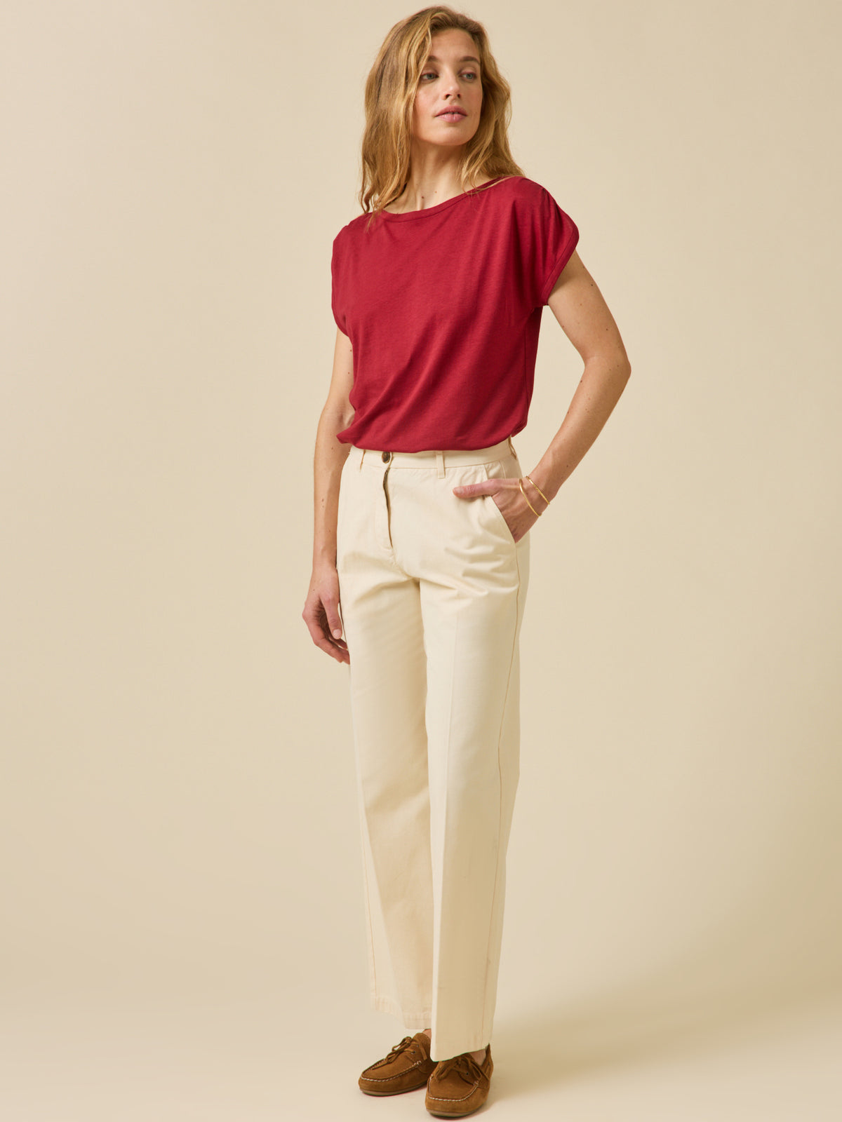 Women's boatneck T-shirt in a Lyocell blend