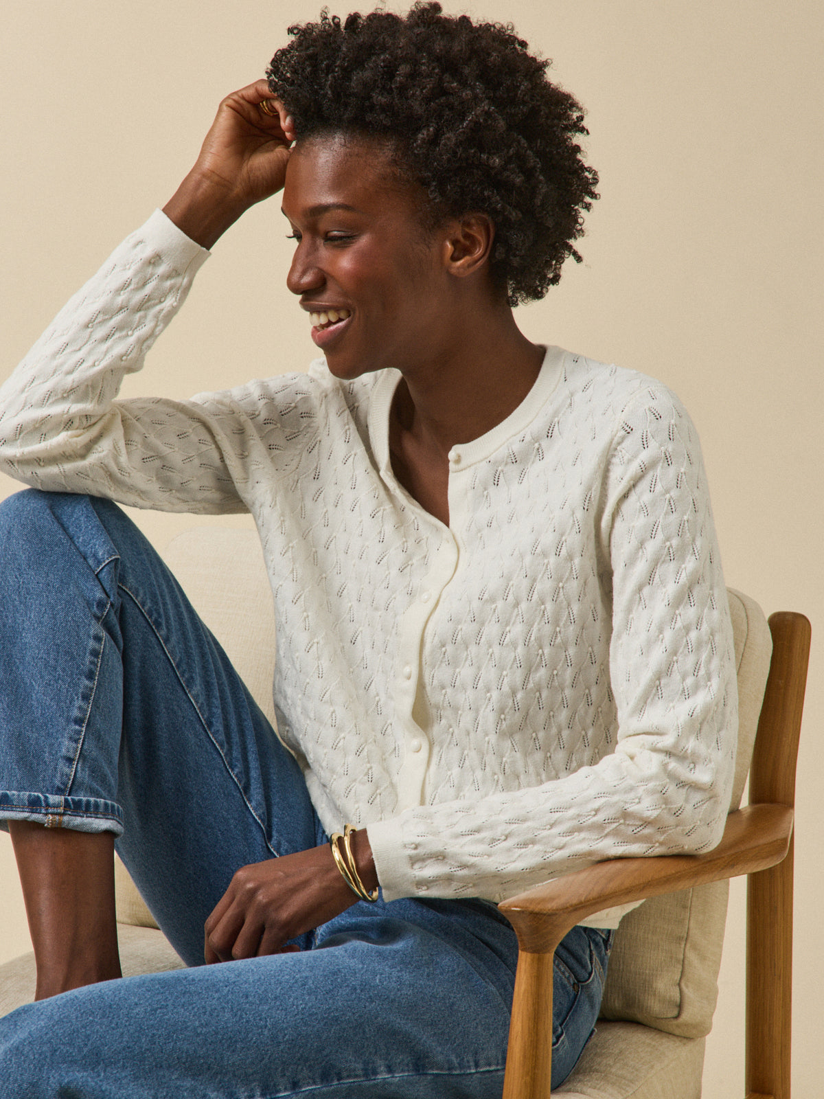Women's pointelle knit cardigan