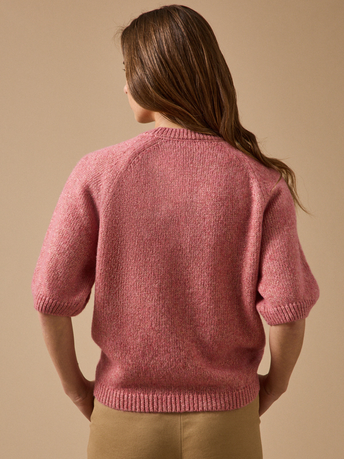 Pull irisé manches courtes femme