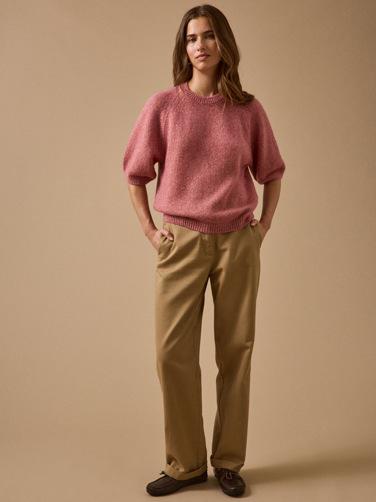 Pull irisé manches courtes femme