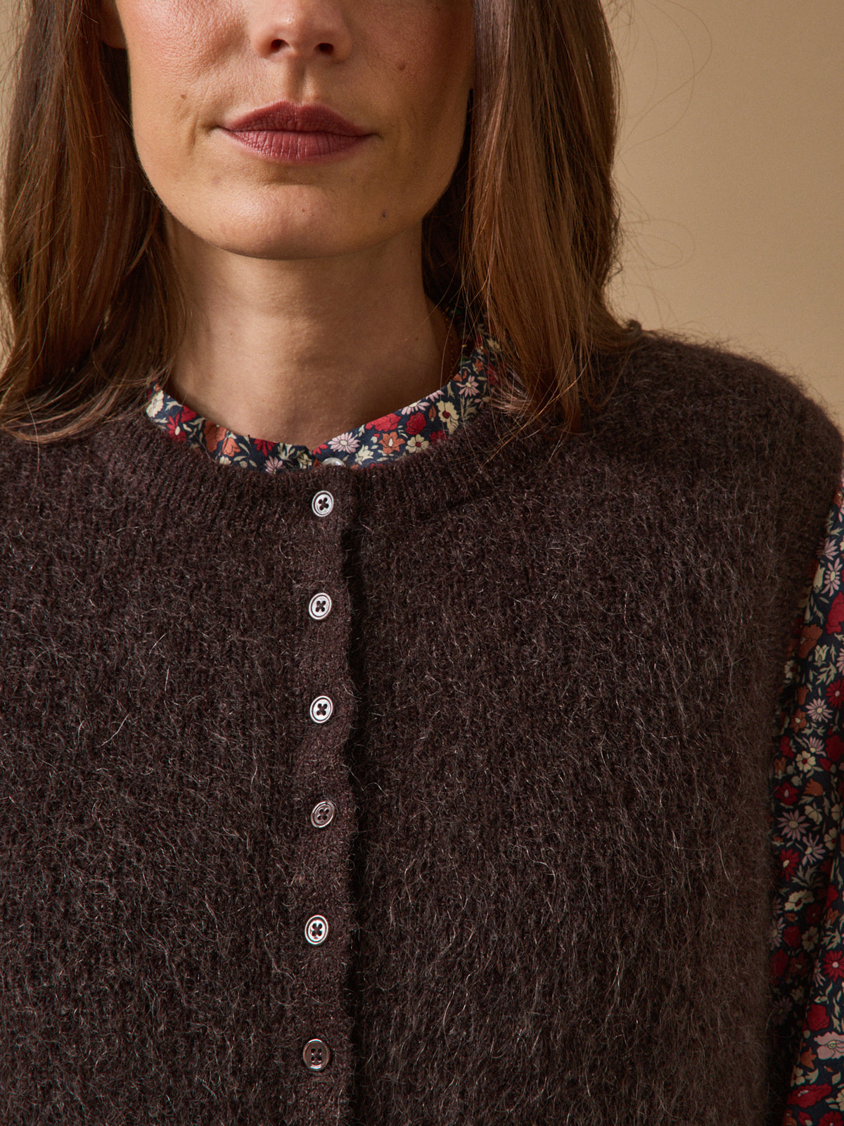 Women's sleeveless wool and mohair cardigan