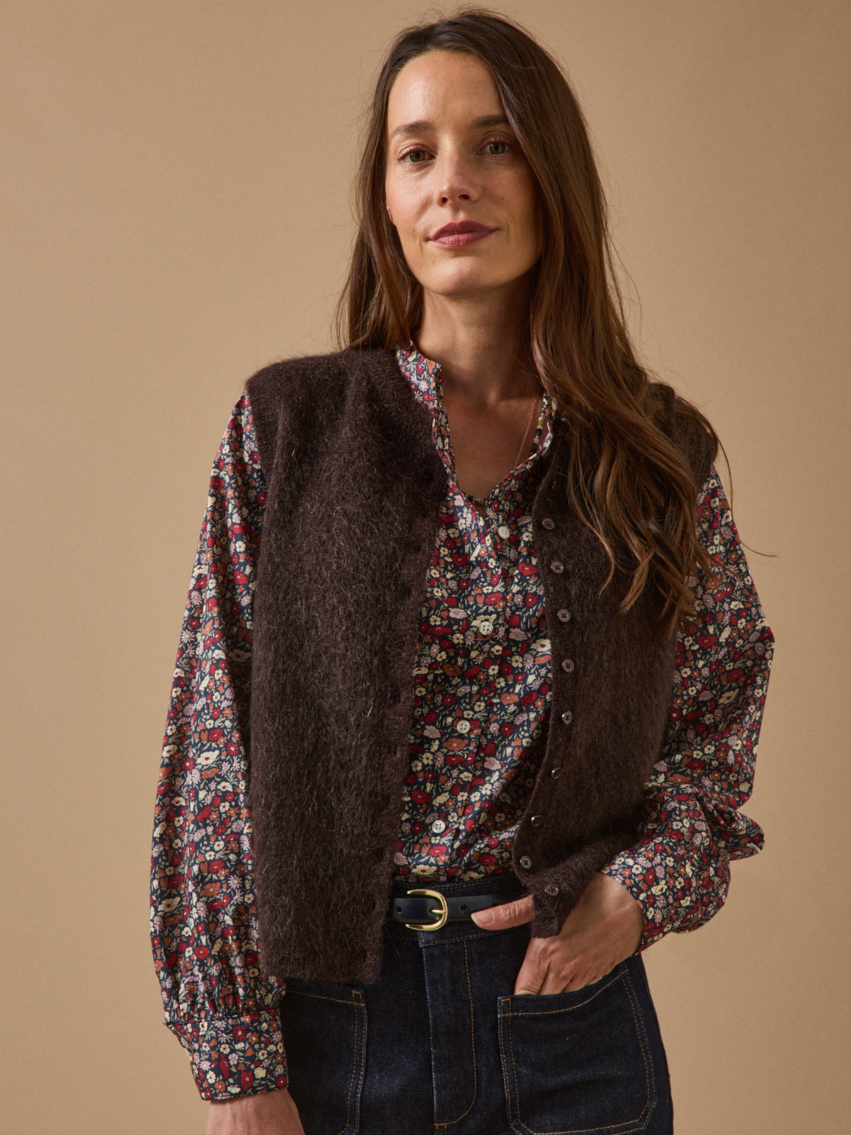 Women's sleeveless wool and mohair cardigan