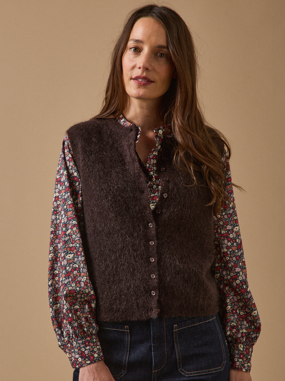 Women's sleeveless wool and mohair cardigan