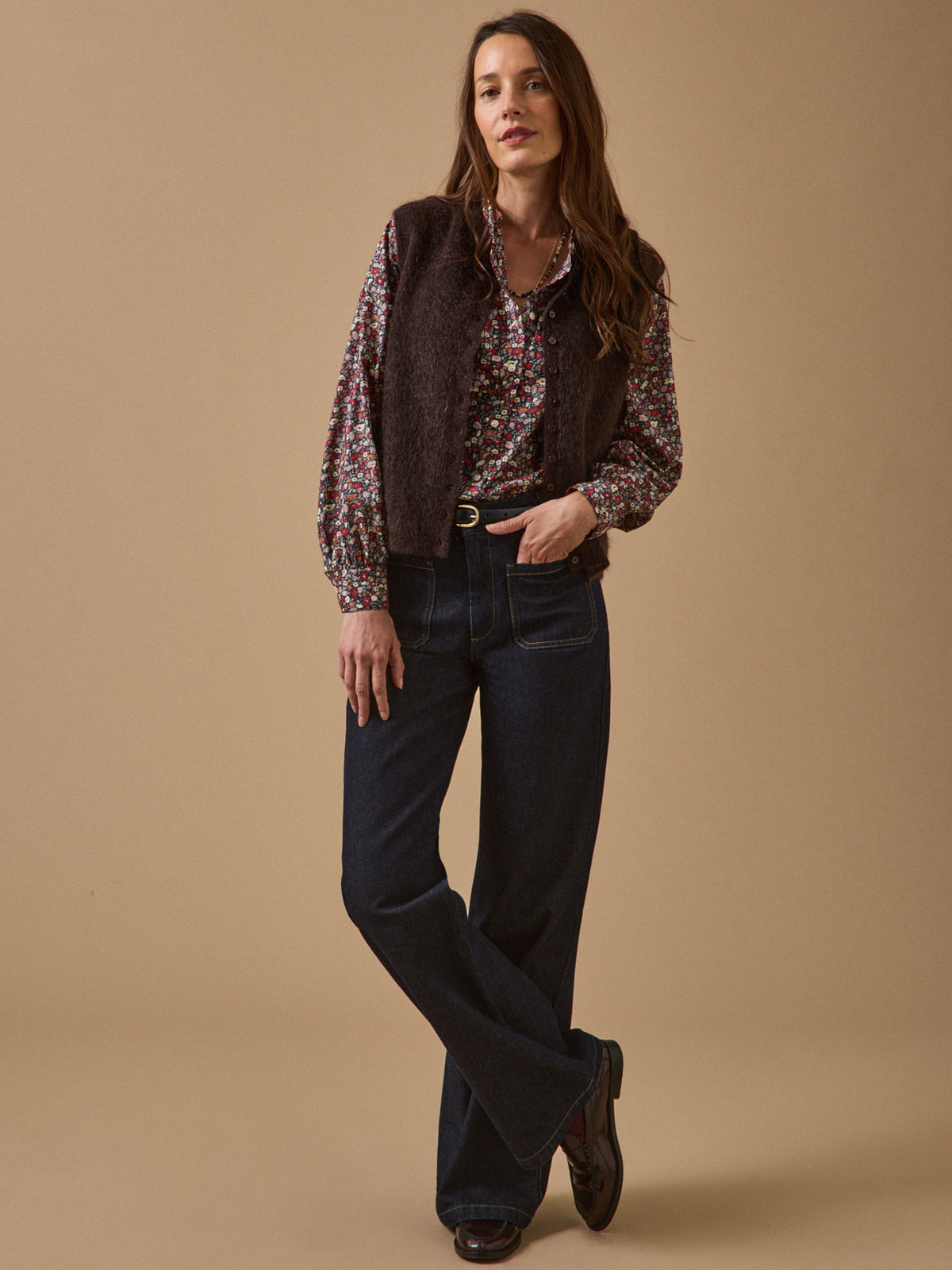 Women's sleeveless wool and mohair cardigan