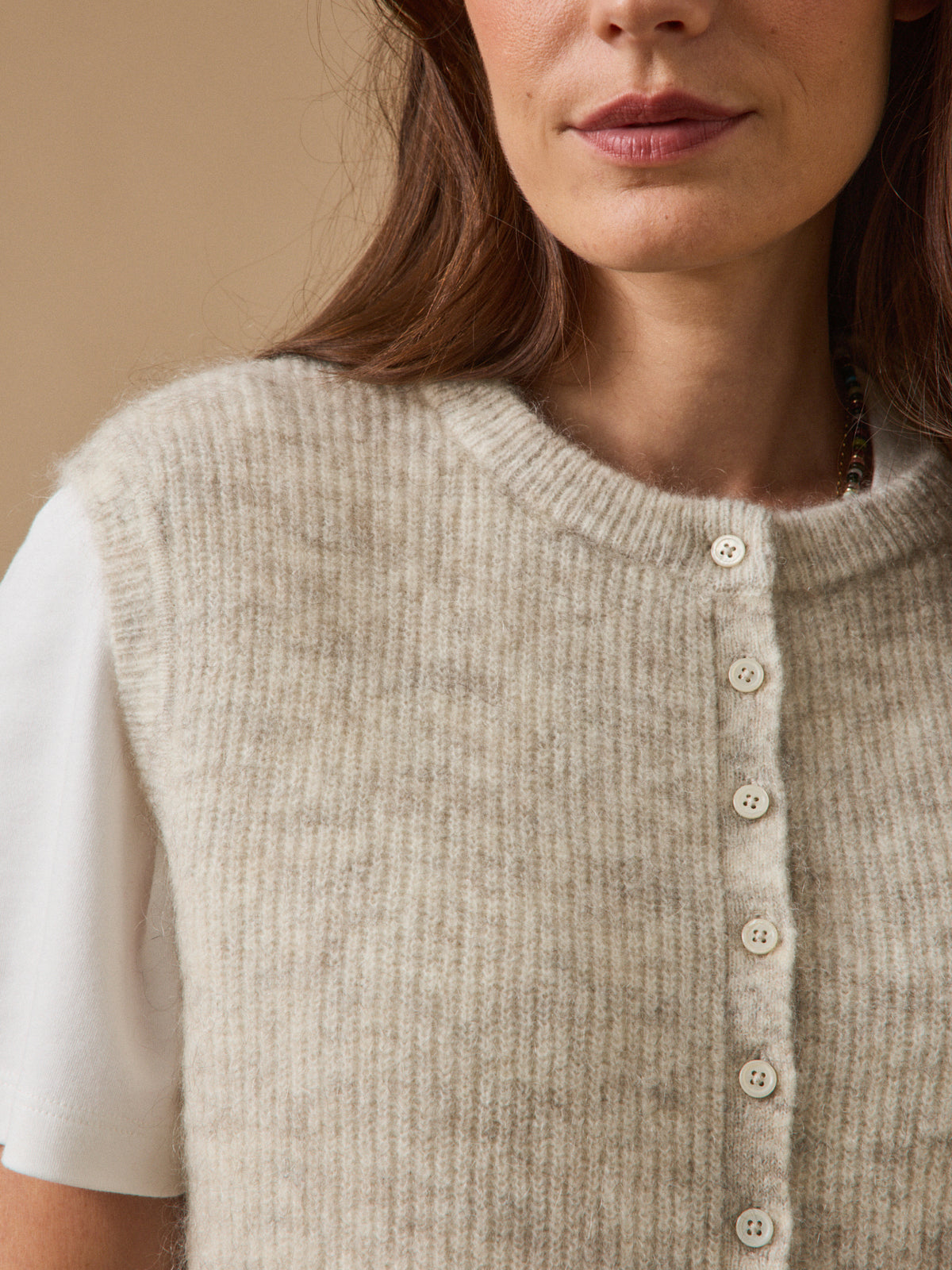 Women's sleeveless wool and mohair cardigan