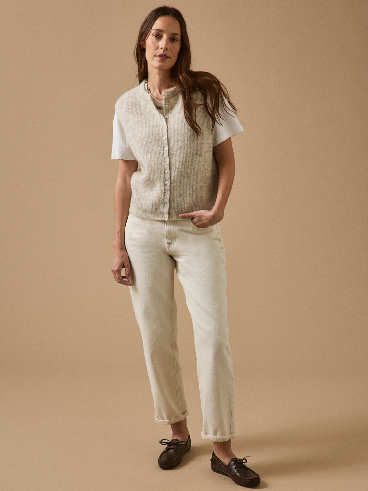 Women's sleeveless wool and mohair cardigan