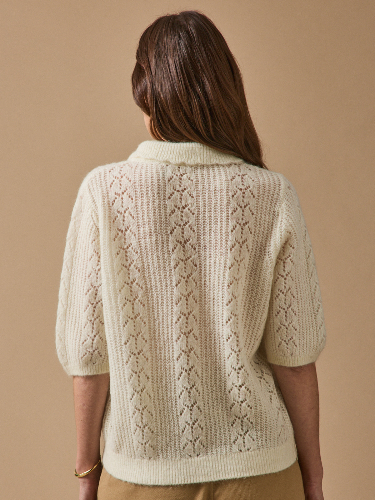 Women's wool and mohair cardigan with polo shirt collar